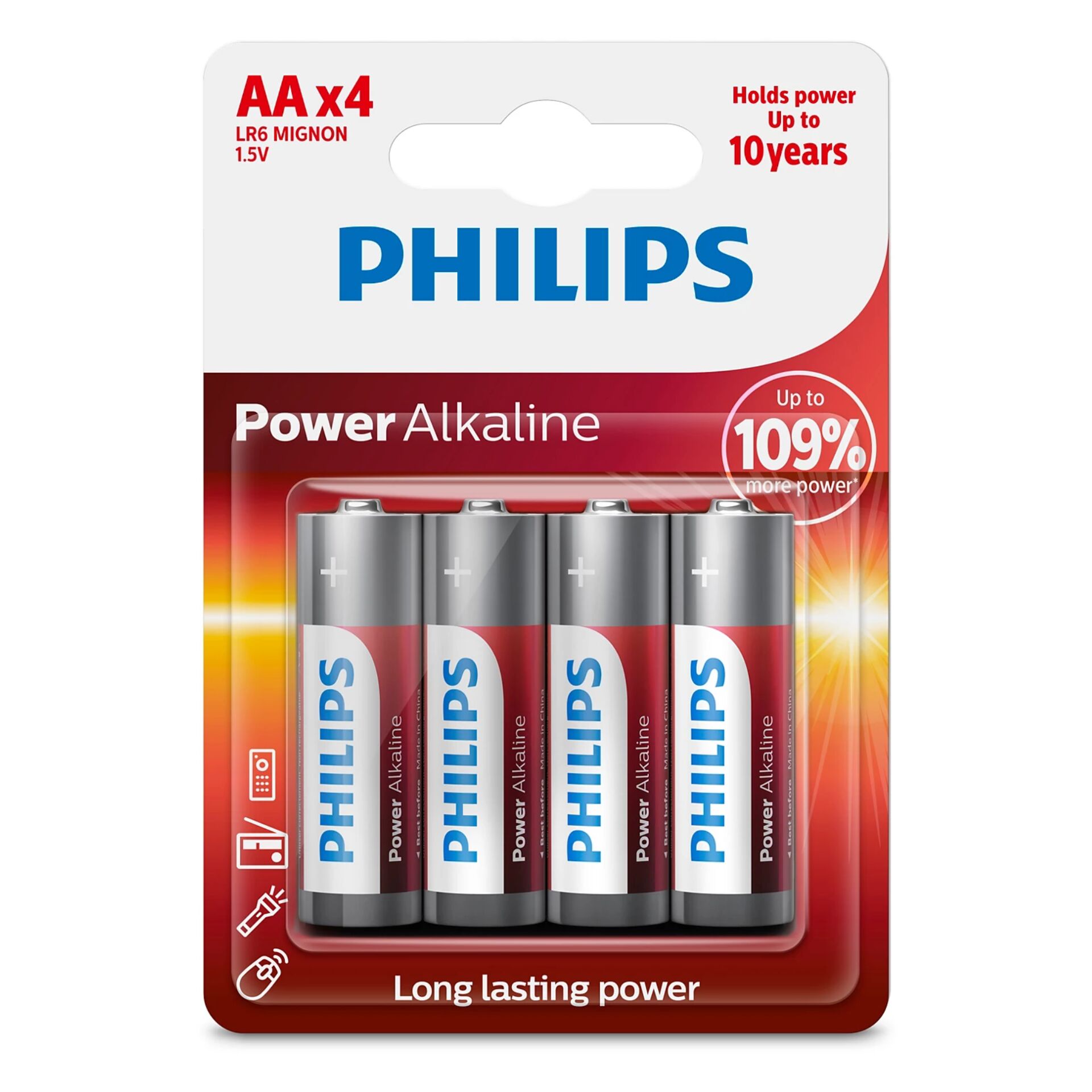1x4 Philips Power Alkaline AA  Batterie