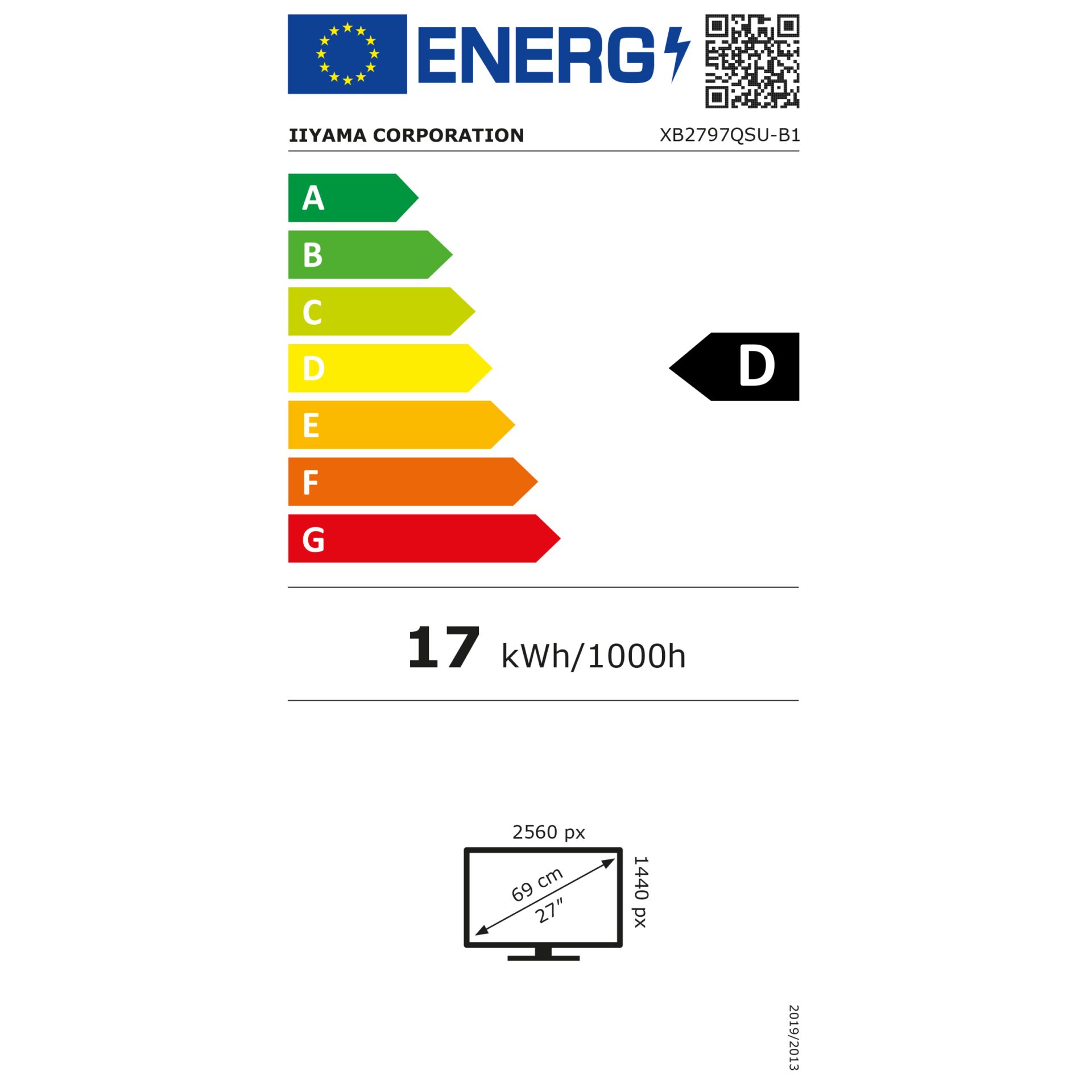 LED-Anzeige, Energieeffizienz-Label, 17 kWh/1000h, Fernsehgerät/Monitor, 27 Zoll Bildschirm