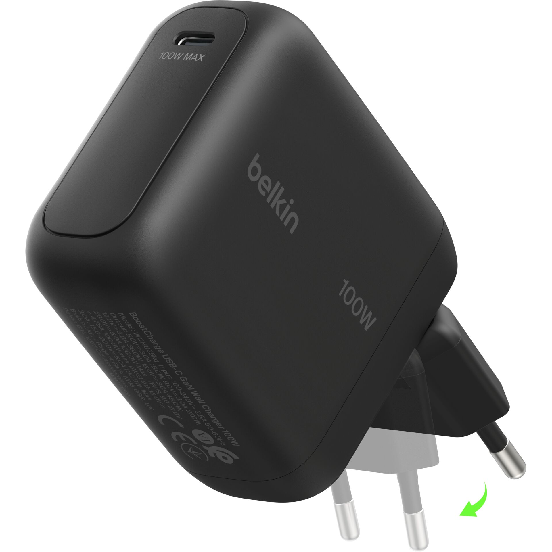 usb-c wandlestecker, kompakte adpater, 100W, faltbare stecker, schwarz