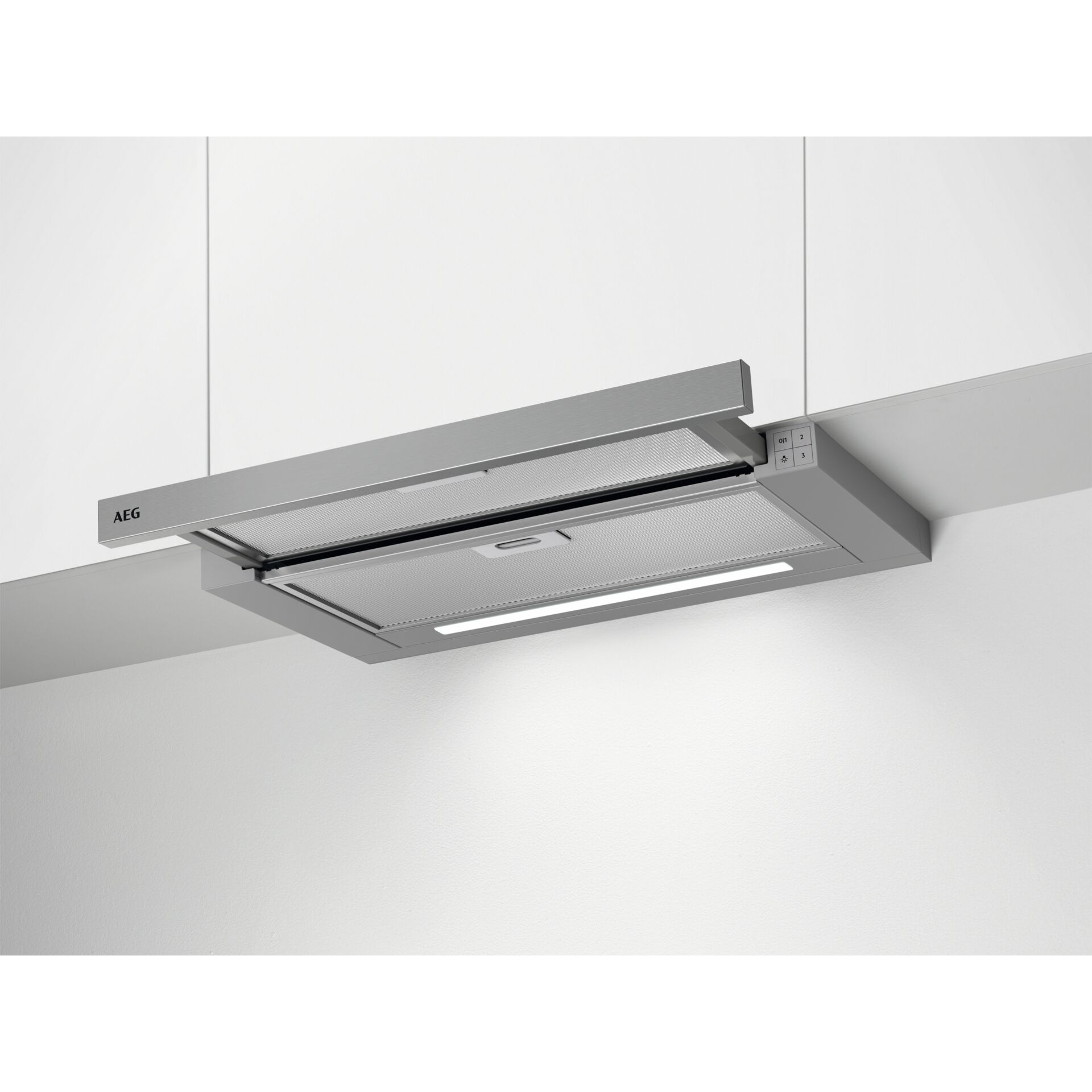 kitchen exhaust, haube, edelstahl, unterbau, eingebaute Beleuchtung