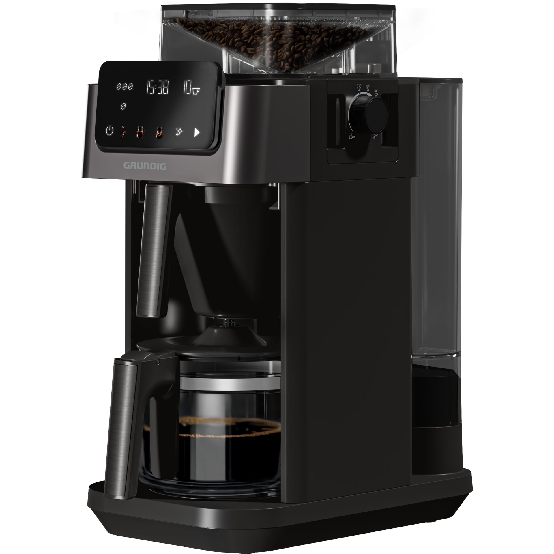 Kaffeemaschine mit Mahlwerk, Filterkaffeemaschine, Bohnenbehälter, Glaskanne, Schwarz