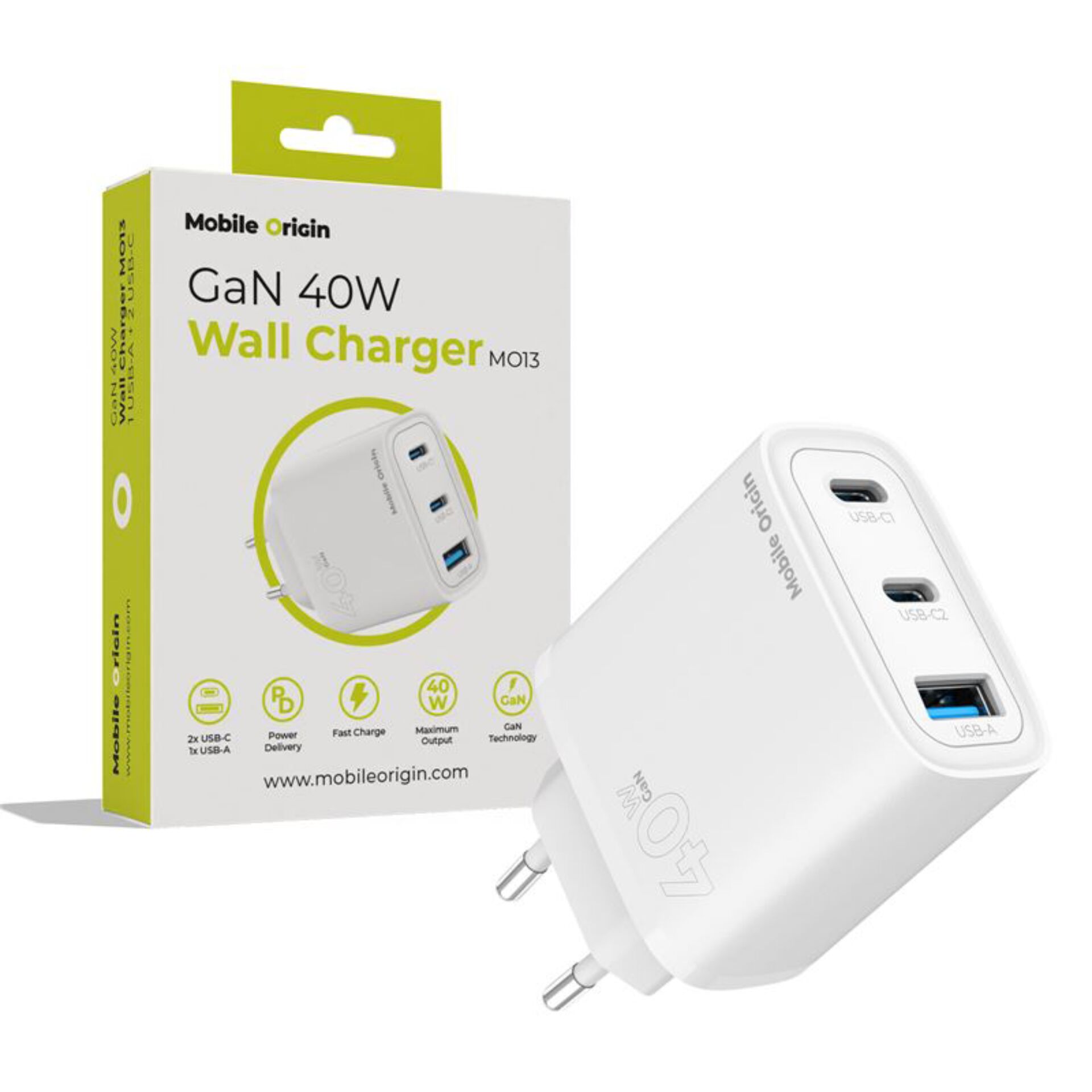 Wandladegerät, GaN, USB-A Ports, 40W, EU-Stecker