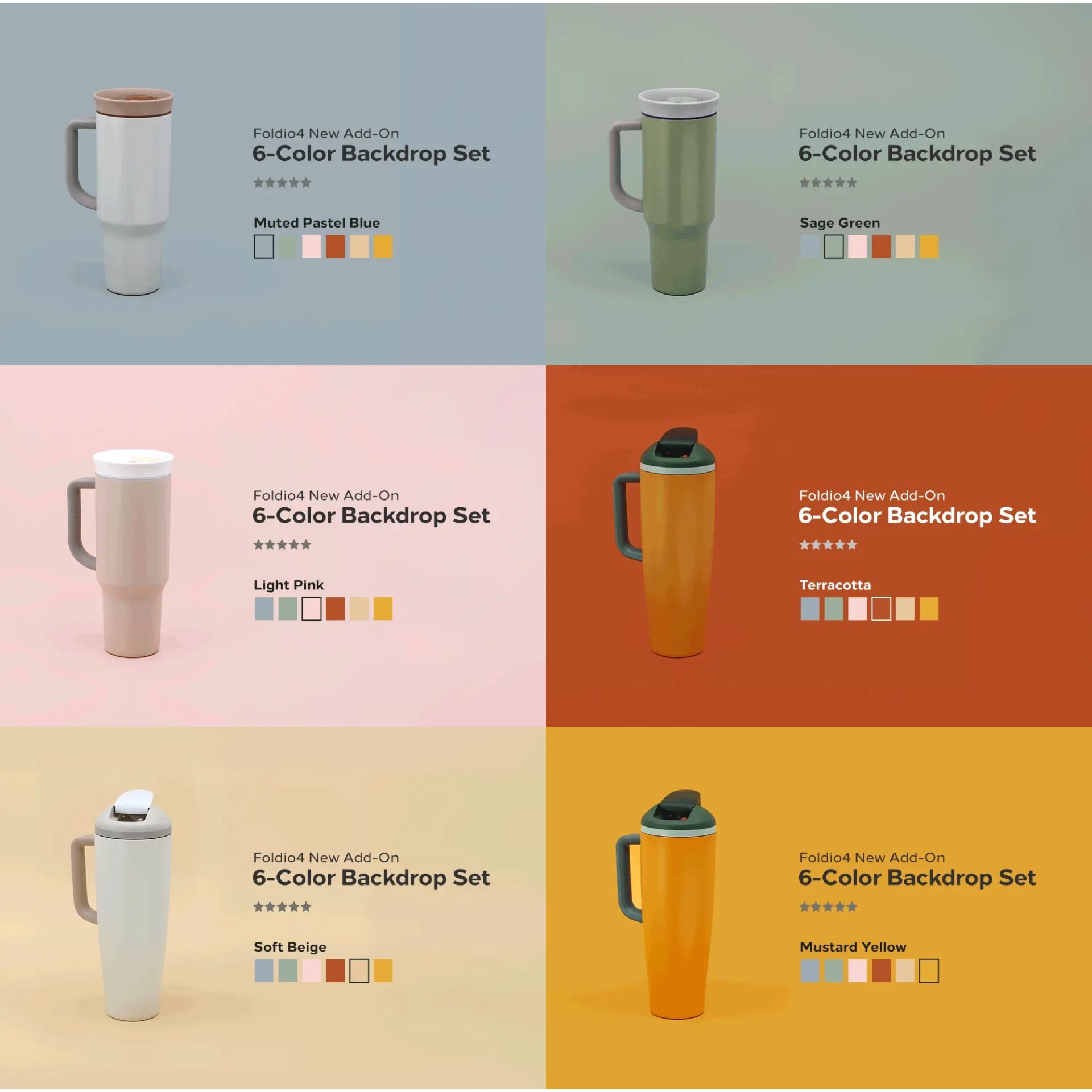 6-Farben Hintergrund-Set, Reisebecher, Posterisierte Farben, Becher mit Deckel, Farbpaletten