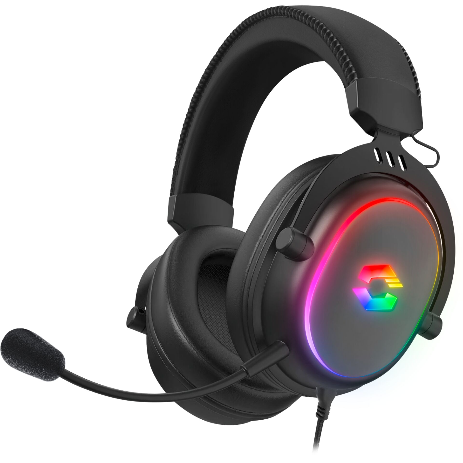 Gaming-Headset, RGB-Beleuchtung, Over-Ear, USB-schräg, Mikrofon