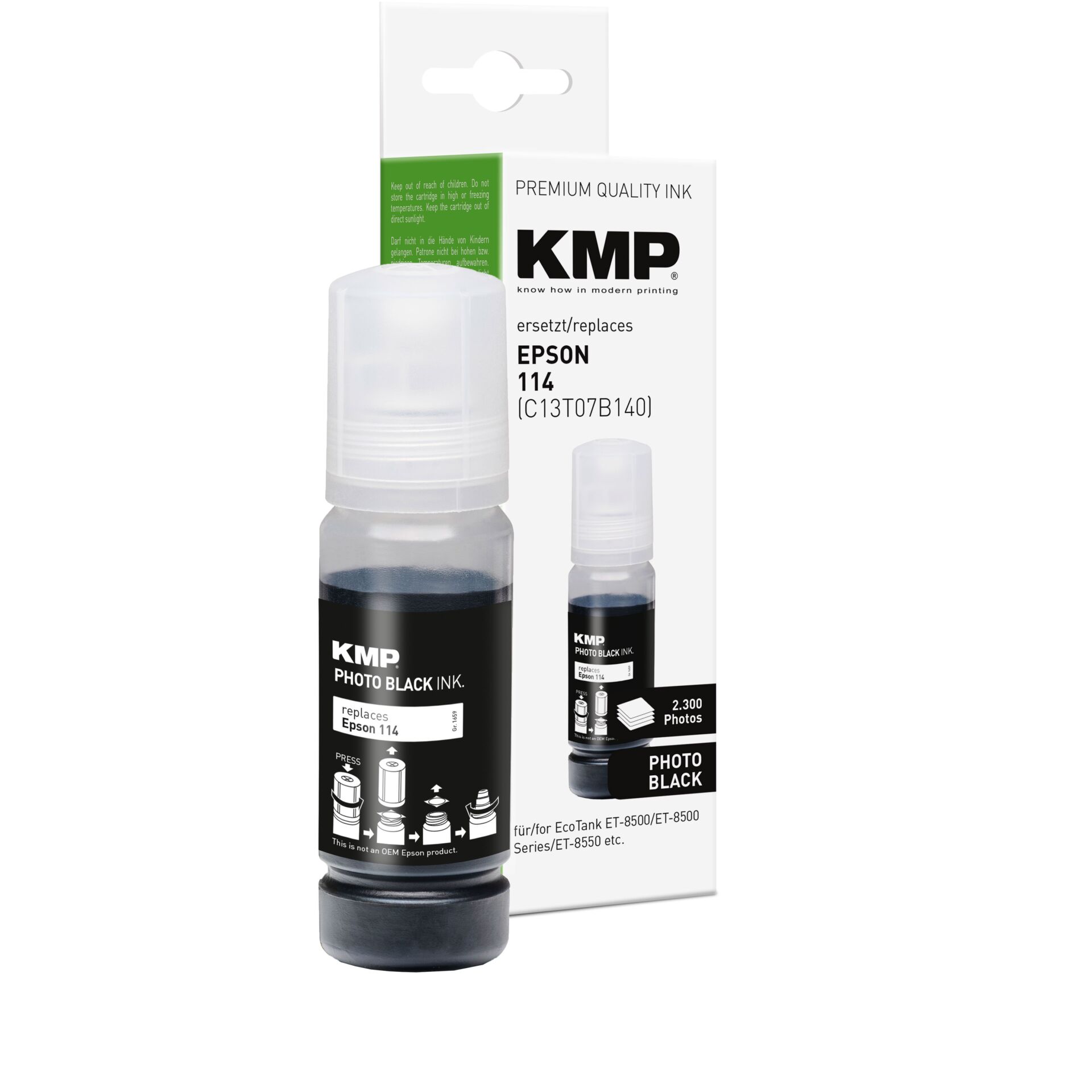Tintenflasche, KMP Tintenpatrone, Schwarz Tinte, Epson Ersatz, KMP Photo Black Ink