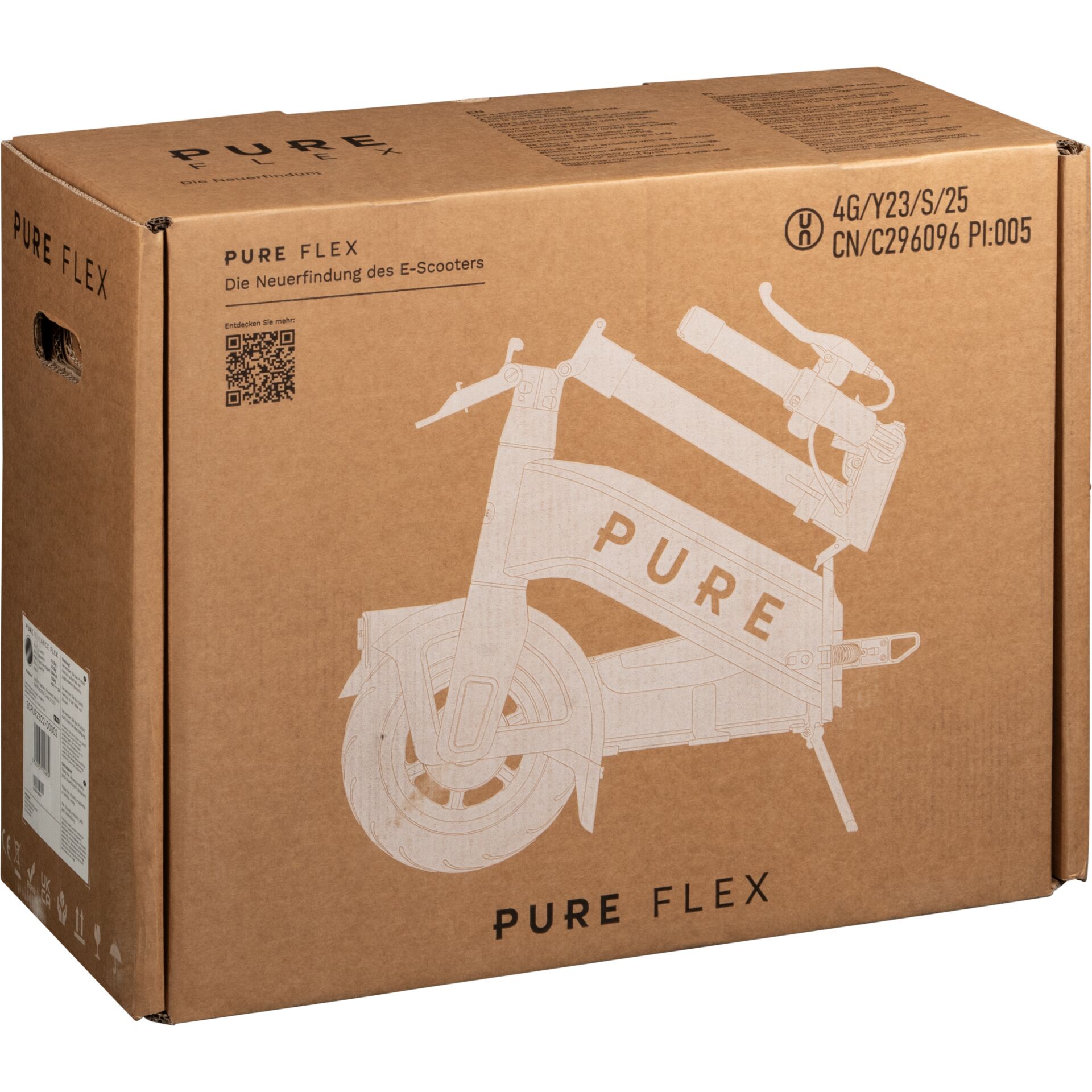 E-Scooter, Verpackung, Pure Flex, Rahmenzeichnung, Kartonbox
