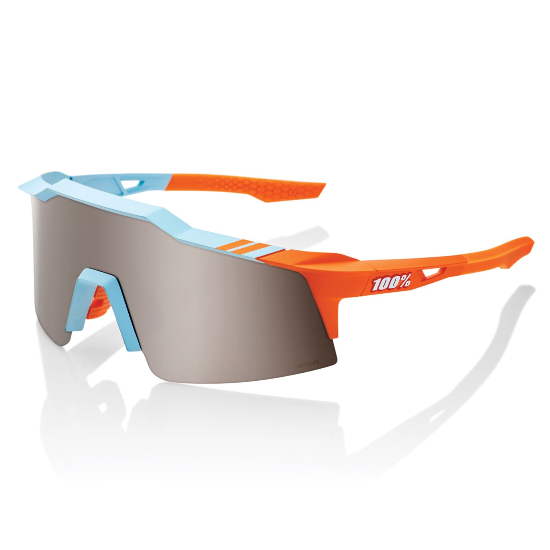 Sonnenbrille, Sportbrille, Rahmenlos, Spiegelschirm, orange-blau