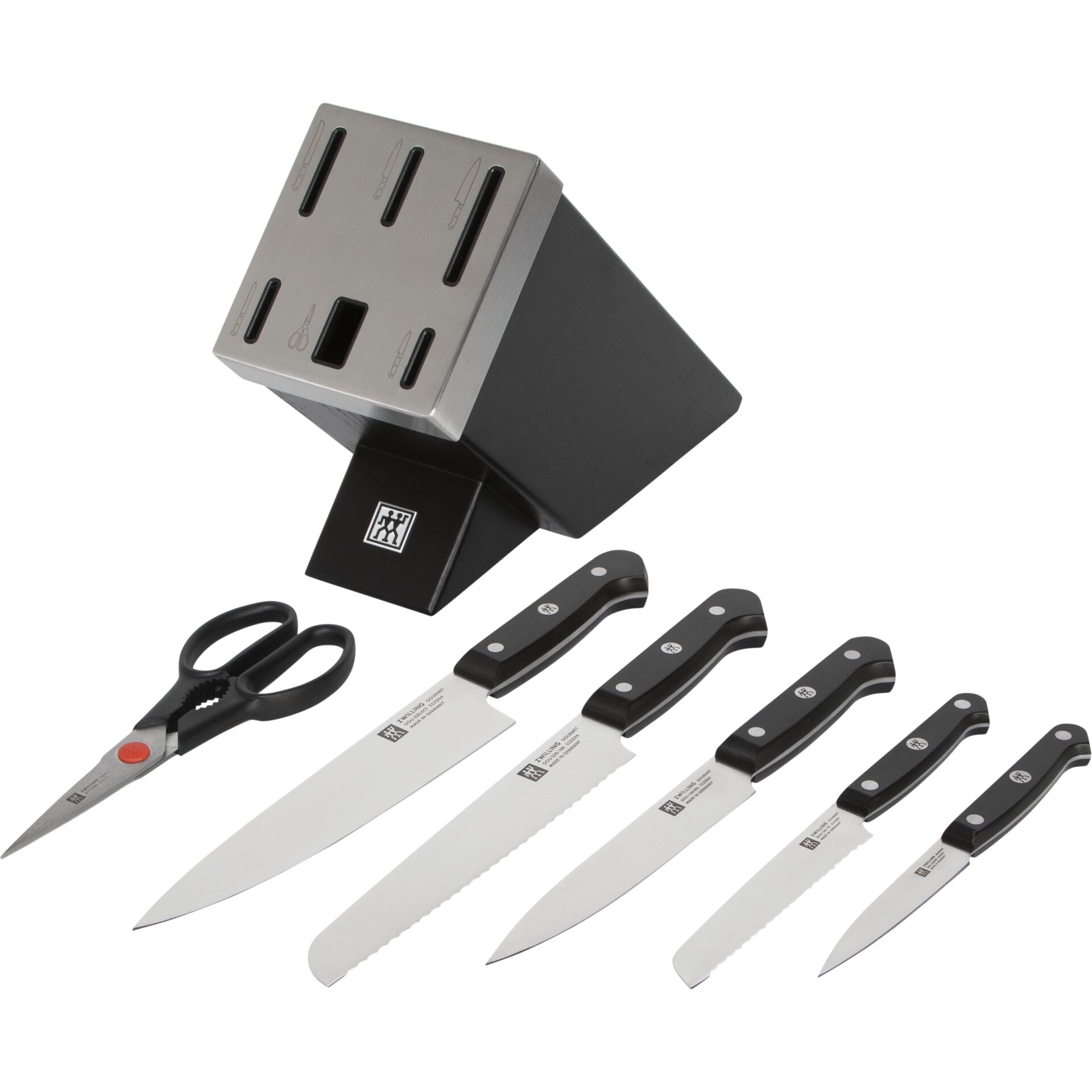 Kochmesser-Set, Küchenmesser, Messerblock, Schneidwerkzeug, Schwerterklinge, Küchenmesserset, Scheren, Messerscheide, Edelstahl, fünf Messer