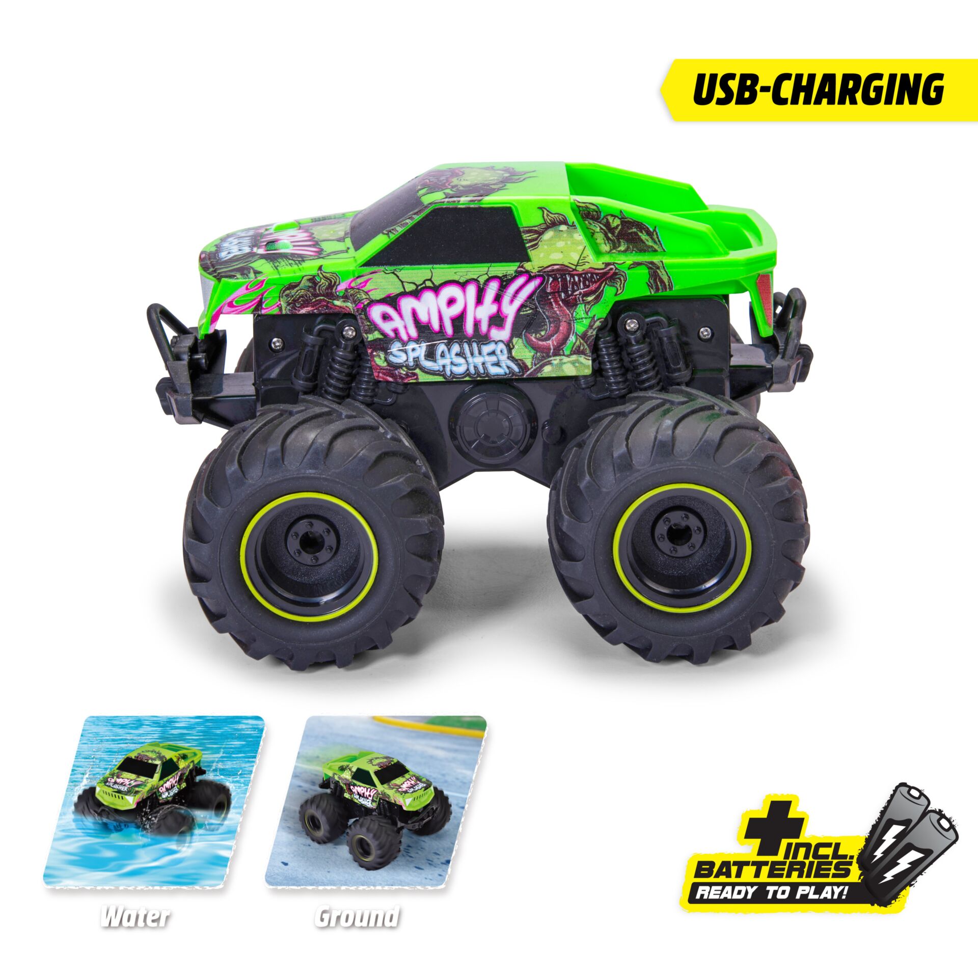 Monstertruk, Gummireifen, Grün, Metallic, USB-Ladeanschluss