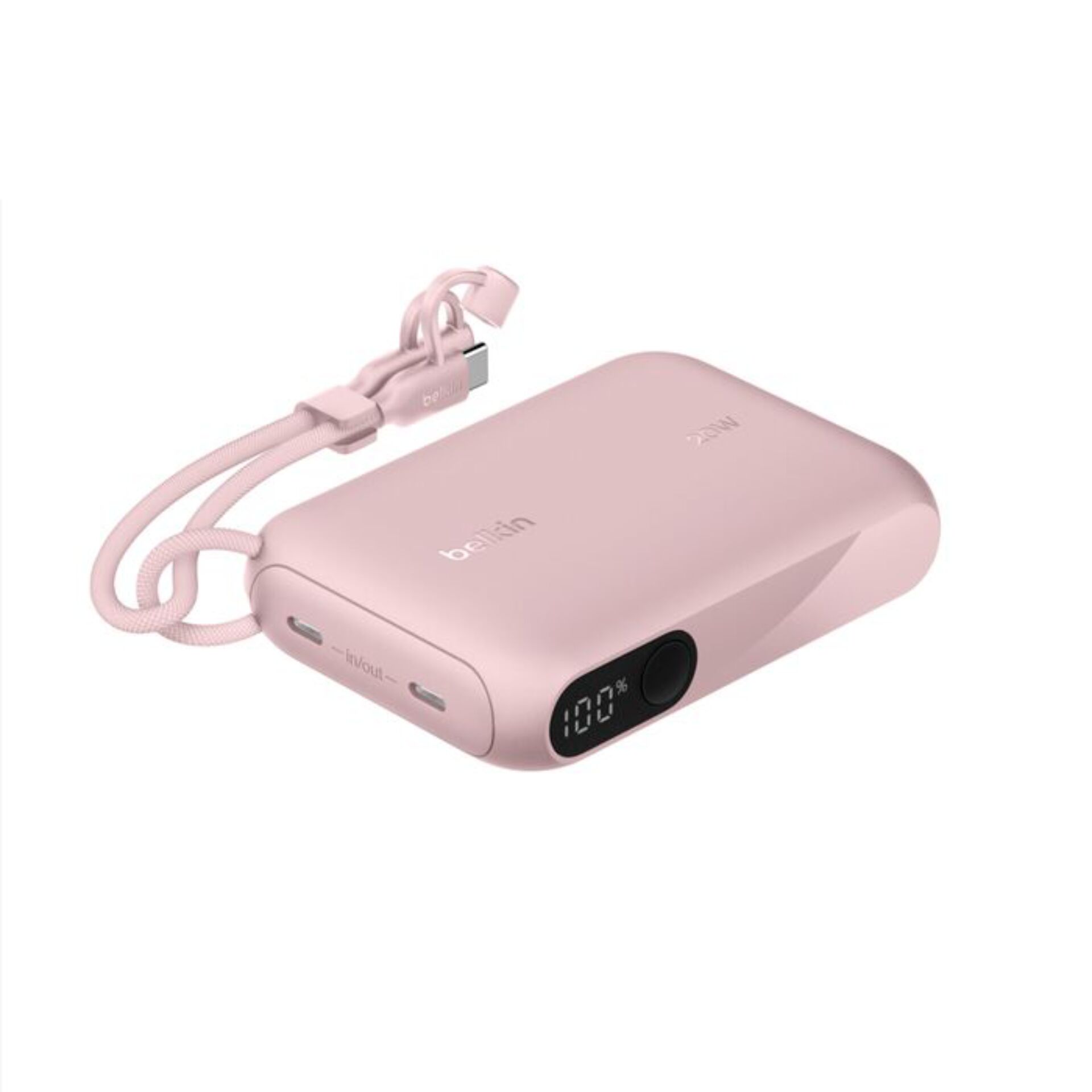 Powerbank, Pink, Digitale Anzeige, USB-C, Halterungskordel