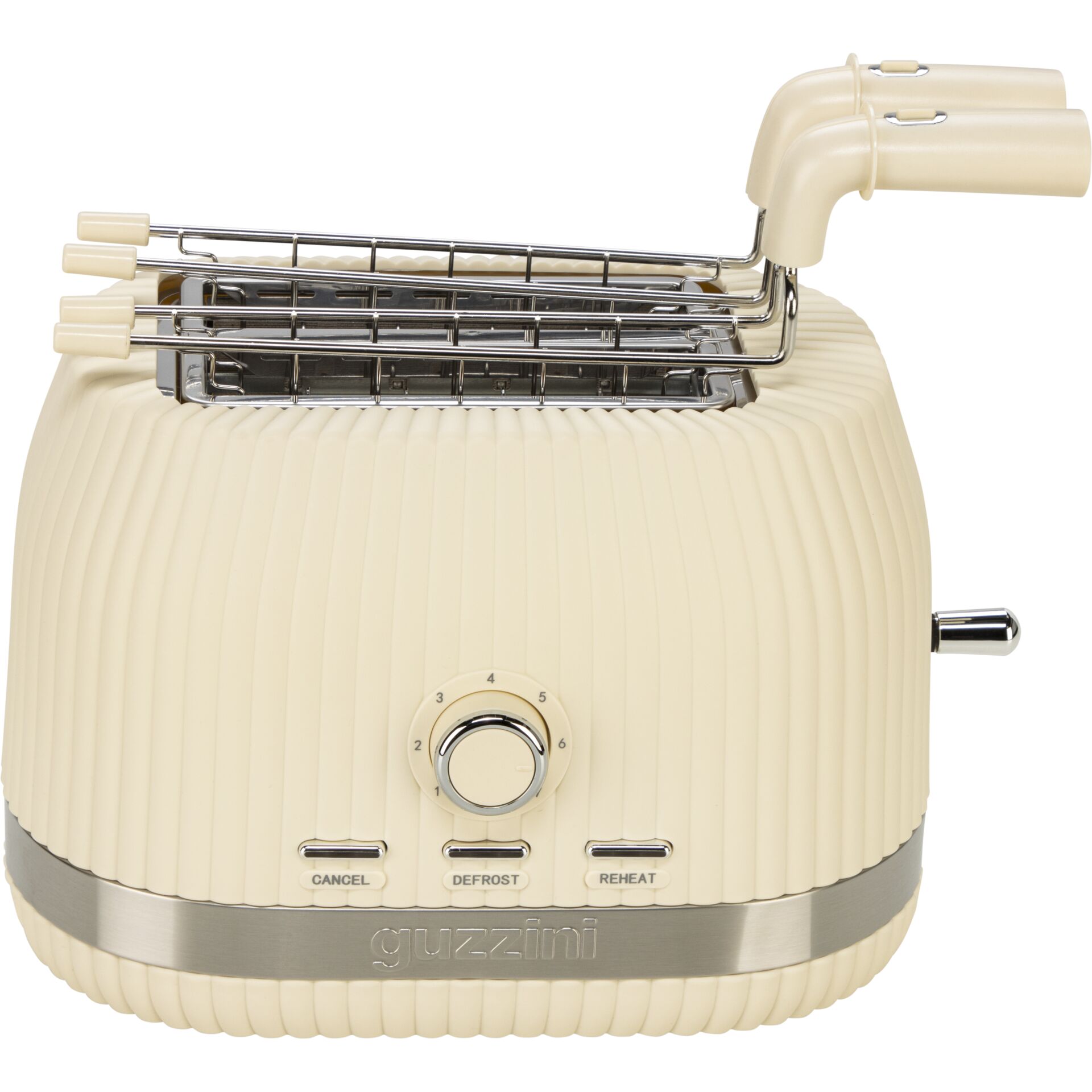 Toaster, Creme-Farbton, Vertikal geriffelt, Aufbacktoaster, Bedienknopf