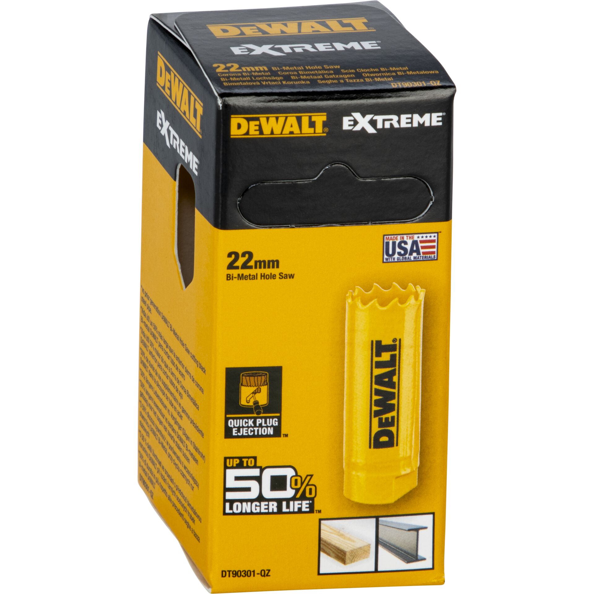 Bi-Metall Lochsäge, 22mm, Gelb, DeWalt Extreme, Schnellsteck-Auswurf