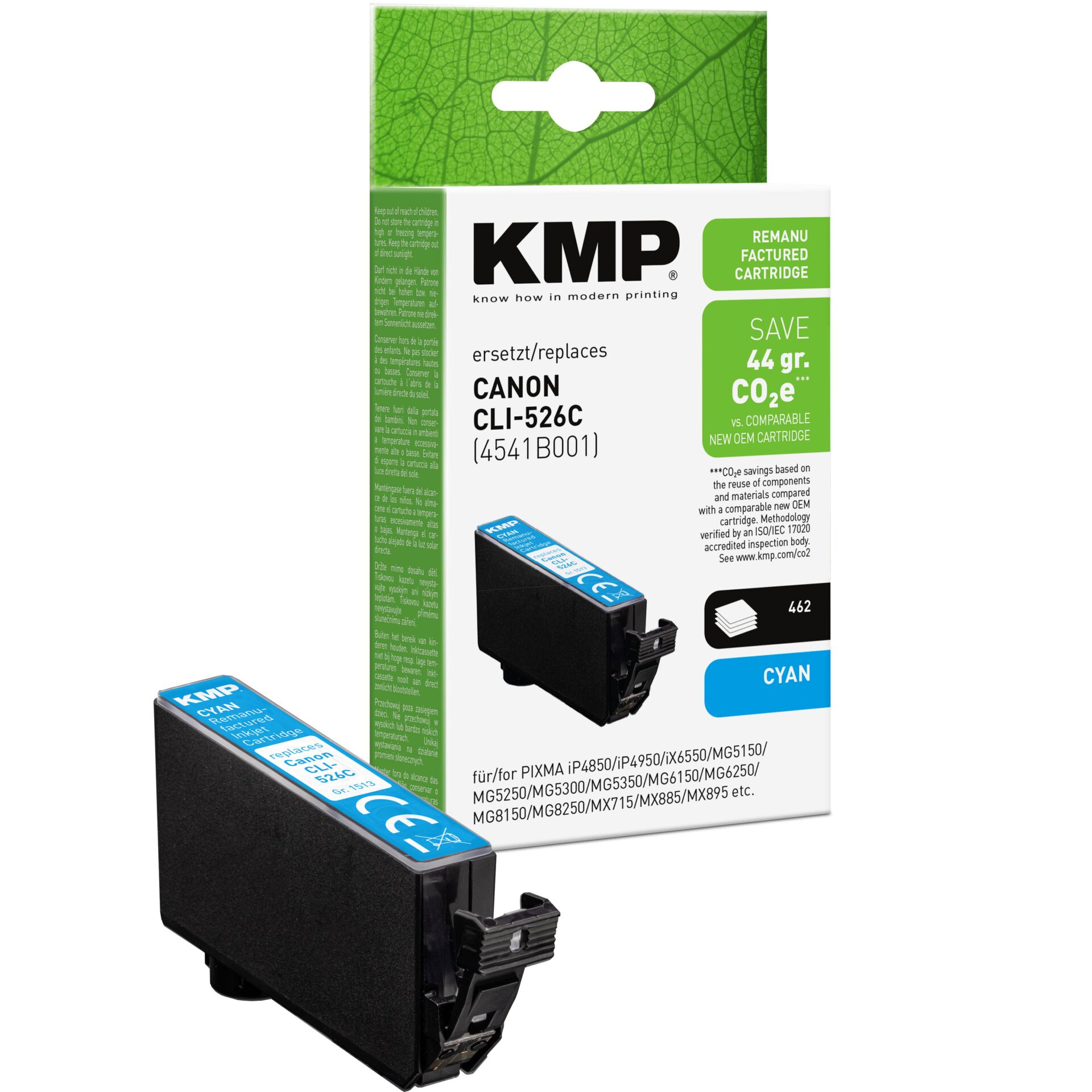 Adapter, Elektronik, KMP Ersatzpatrone, Canon CLI-526C, Cyan Patronen, Tintenpatrone, OEM kompatibel