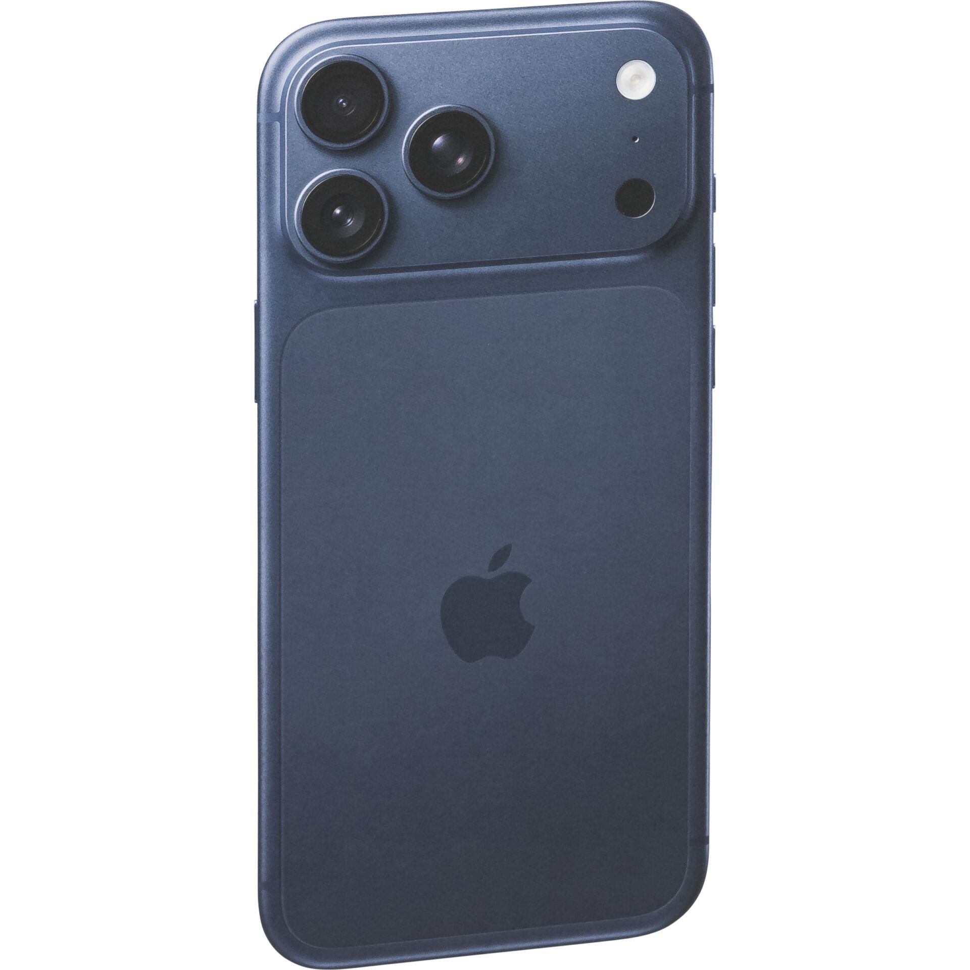 iPhone 13/14 style, Triple camera, Blue/indigo, Back view, Apple logo