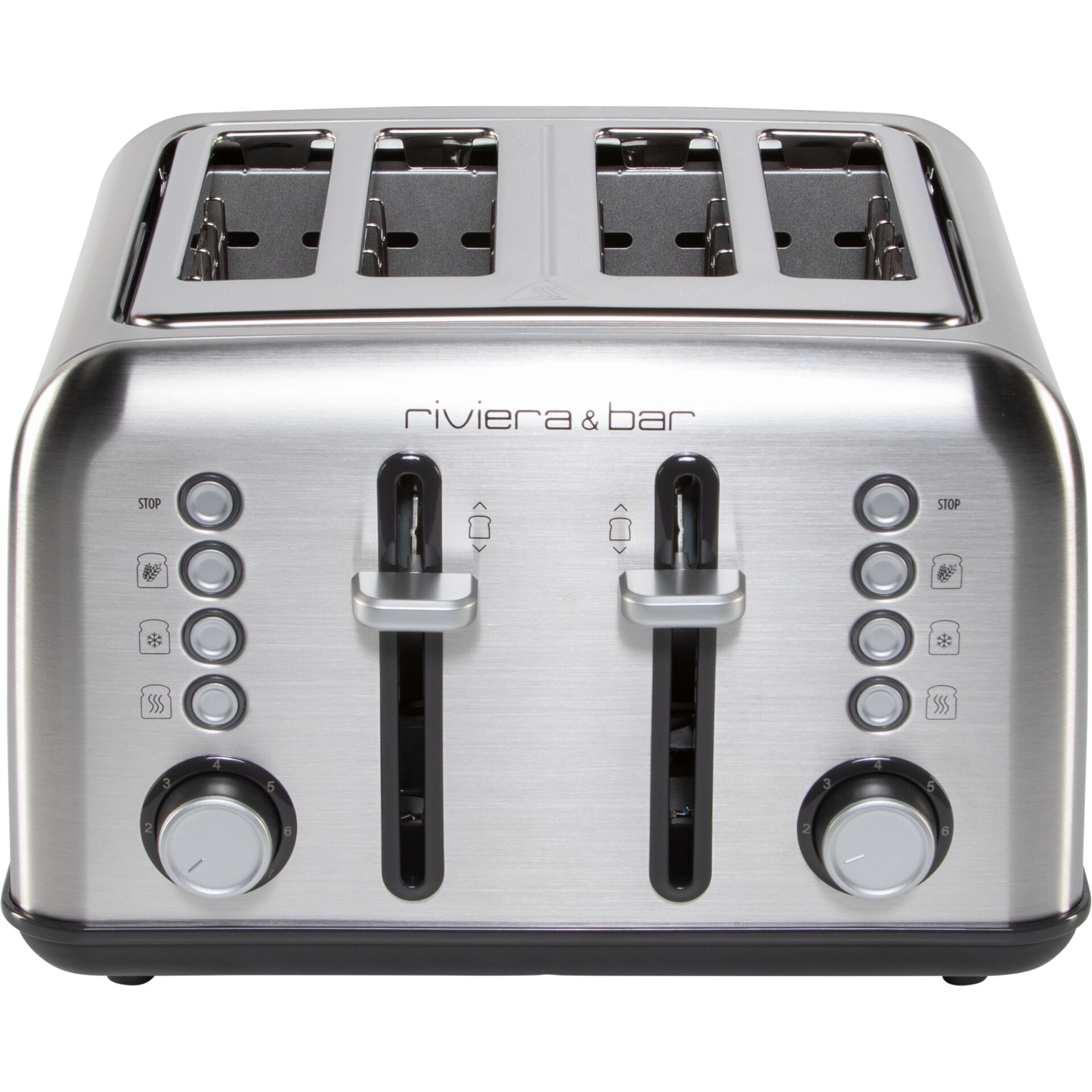 Toaster, 4 Scheiben, Edelstahl, Schiebebedienung, Bedienknöpfe