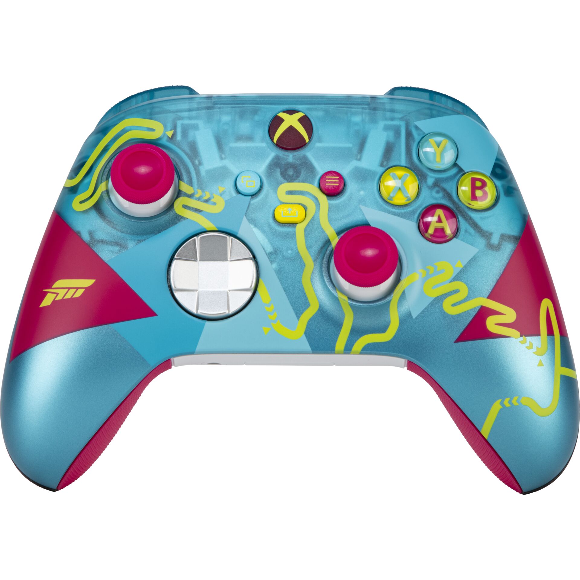 Gaming-Controller, Blau Pink, Neon-Design, analoge Sticks, Tasten