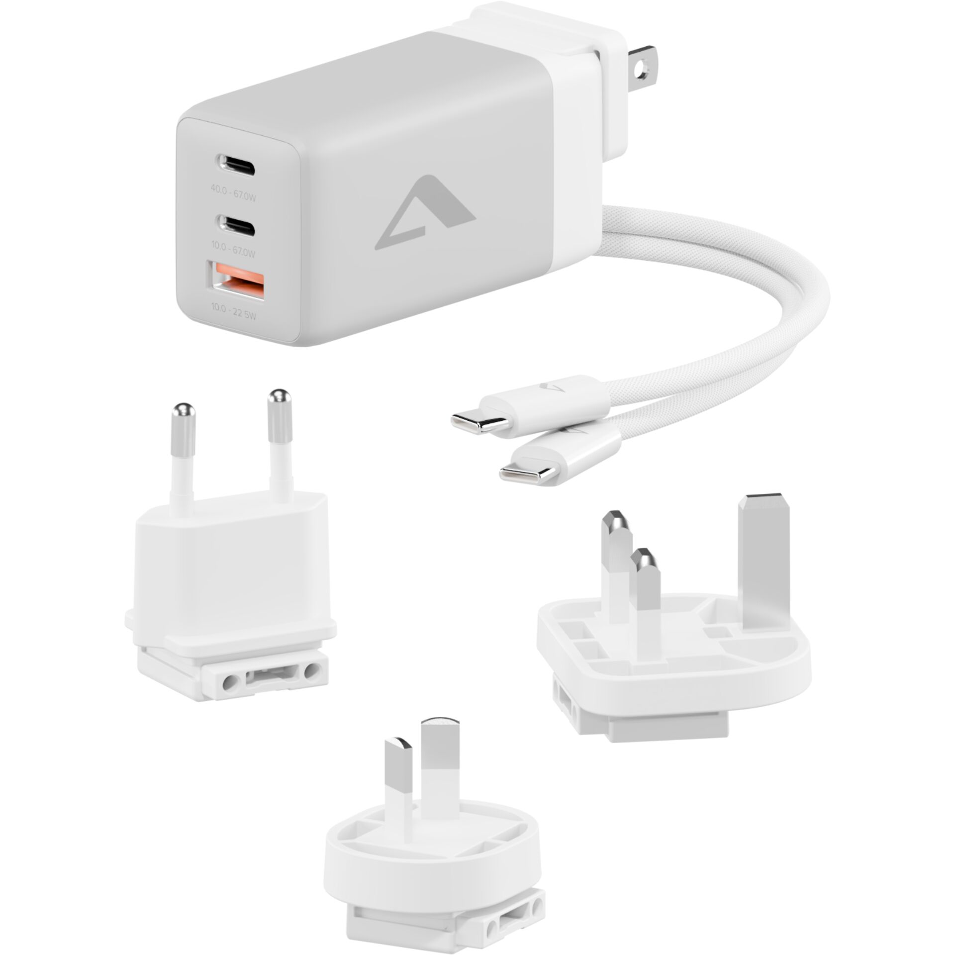 USB-C Ladegerät, Multi-Port Ladegerät, USB-A USB-C, faltbarer Stecker, weißes Ladegerät