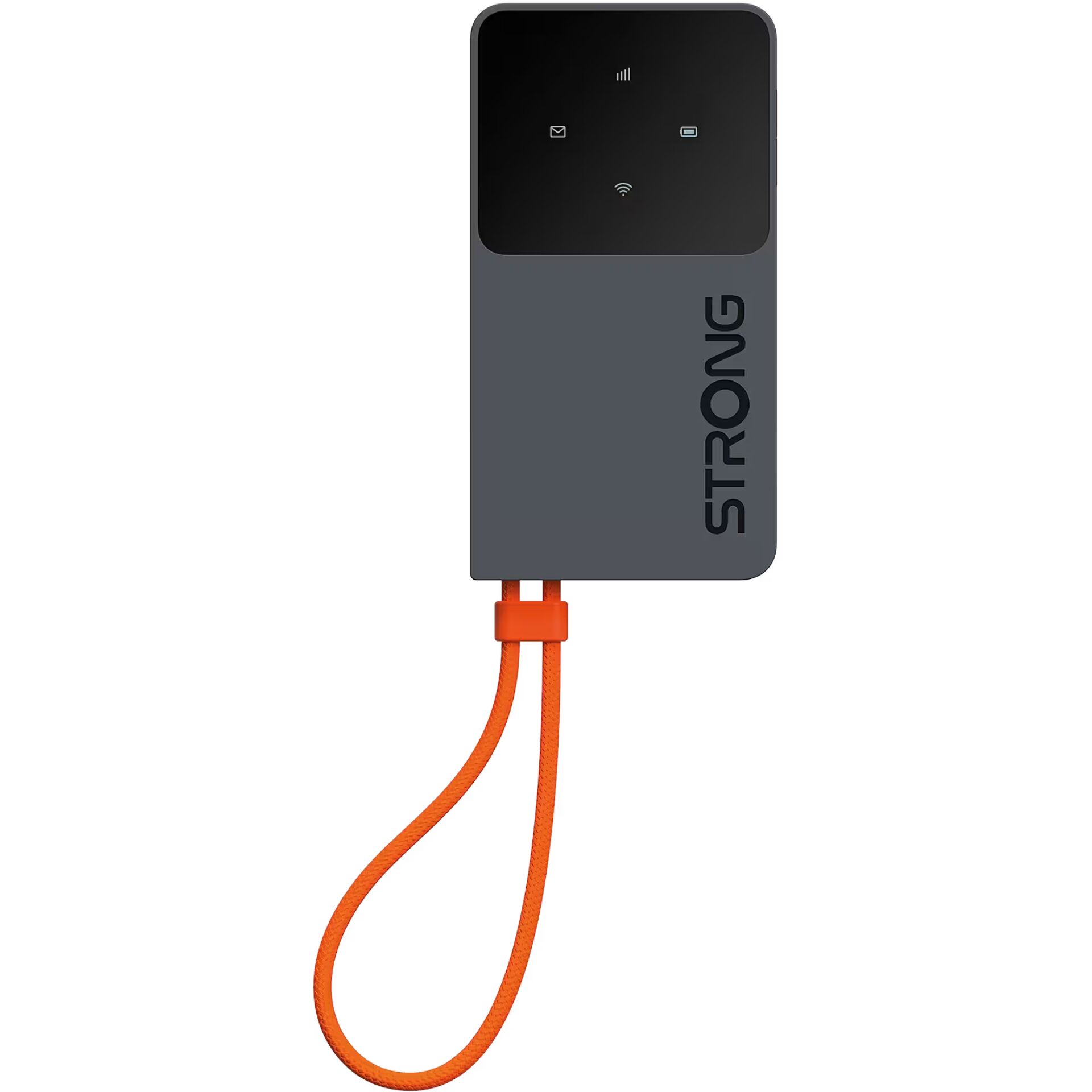 mobiler WLAN-Router, LTE-Hotspot, grau-schwarz, orange Trageschlaufe