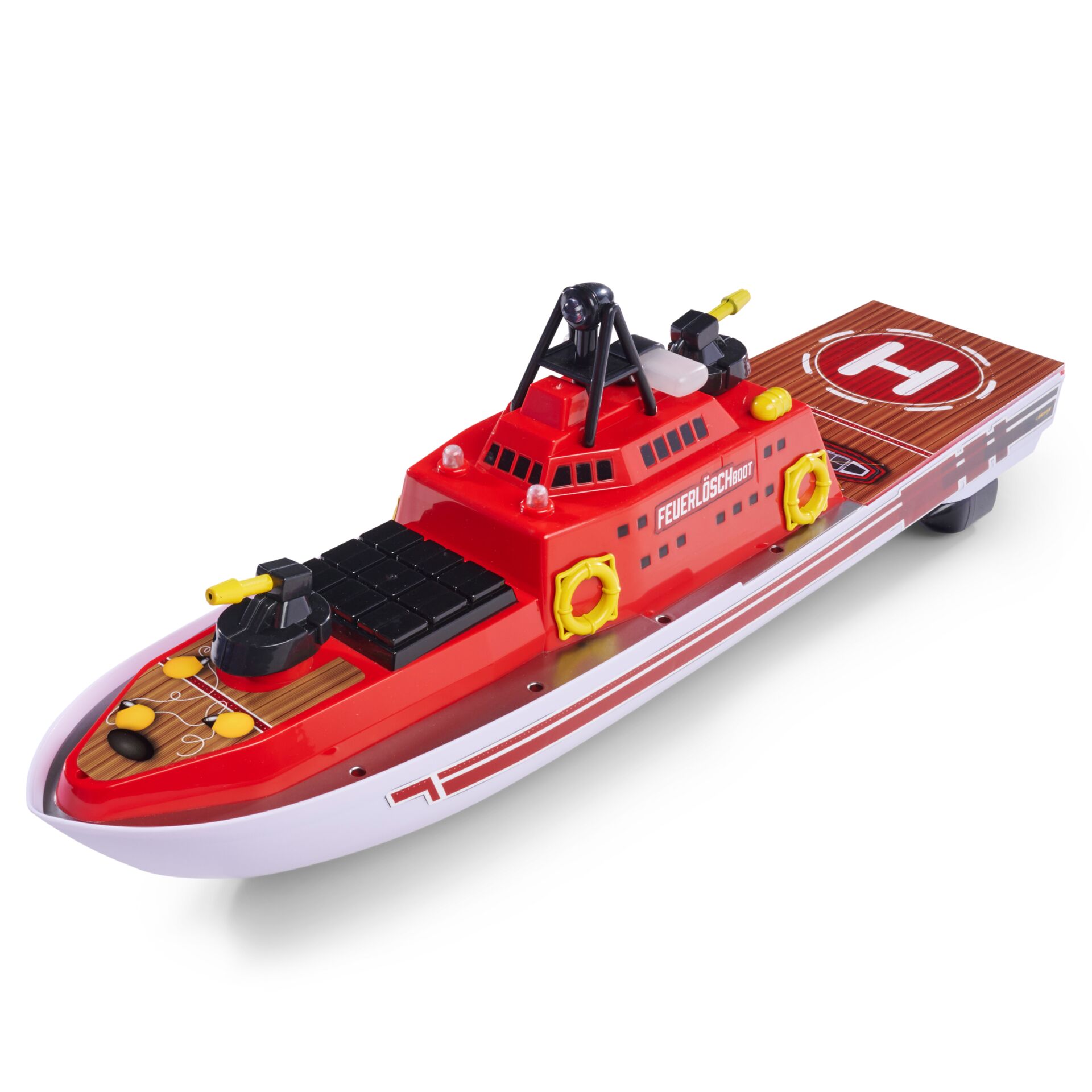 Feuerlöschboot, Toy Boat, Rotes Boot, Schiff Modell, Holzoptik Deck