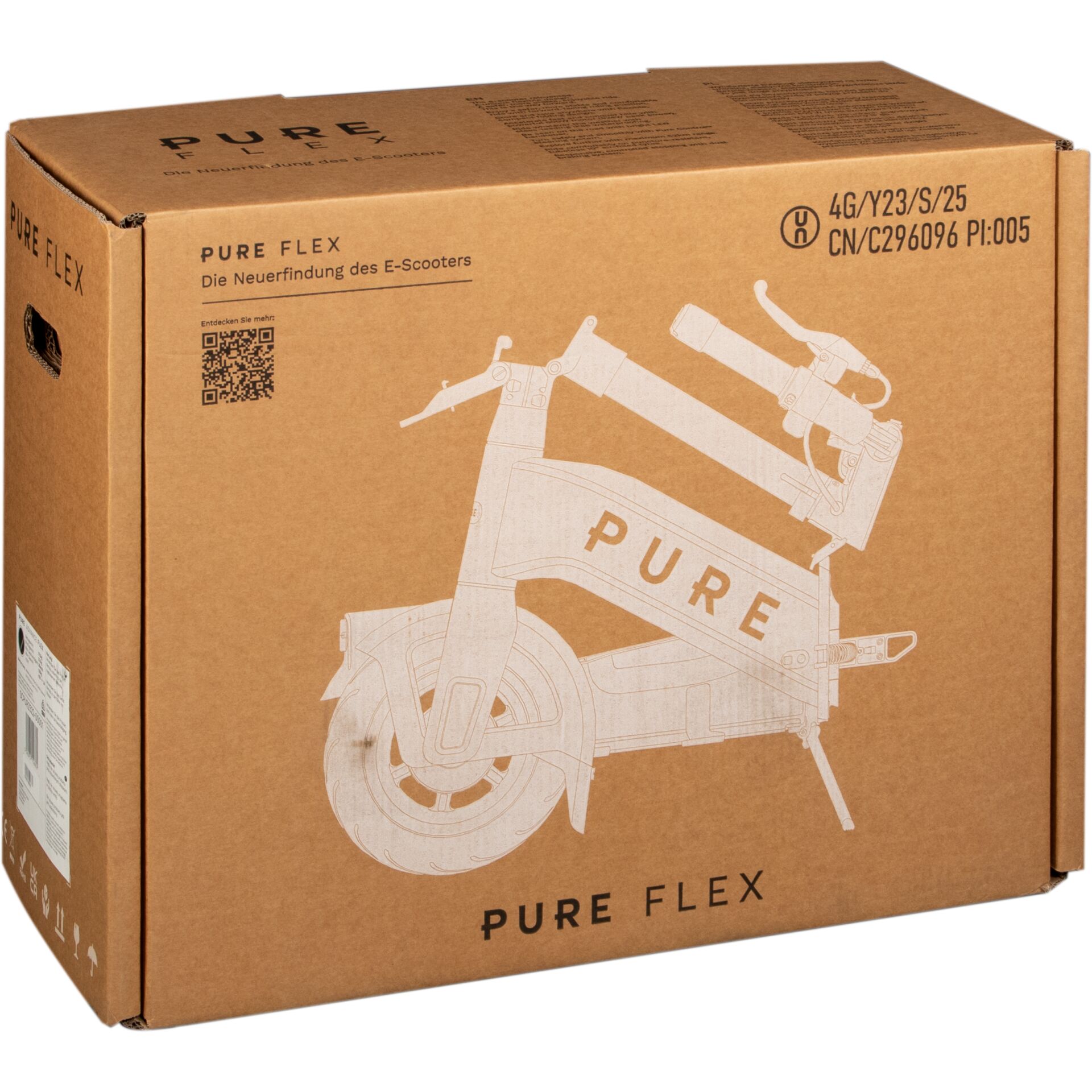 E-Scooter, Faltbares Elektroscooter, Pure Flex, Verpackungskarton, Räder/Lenkung