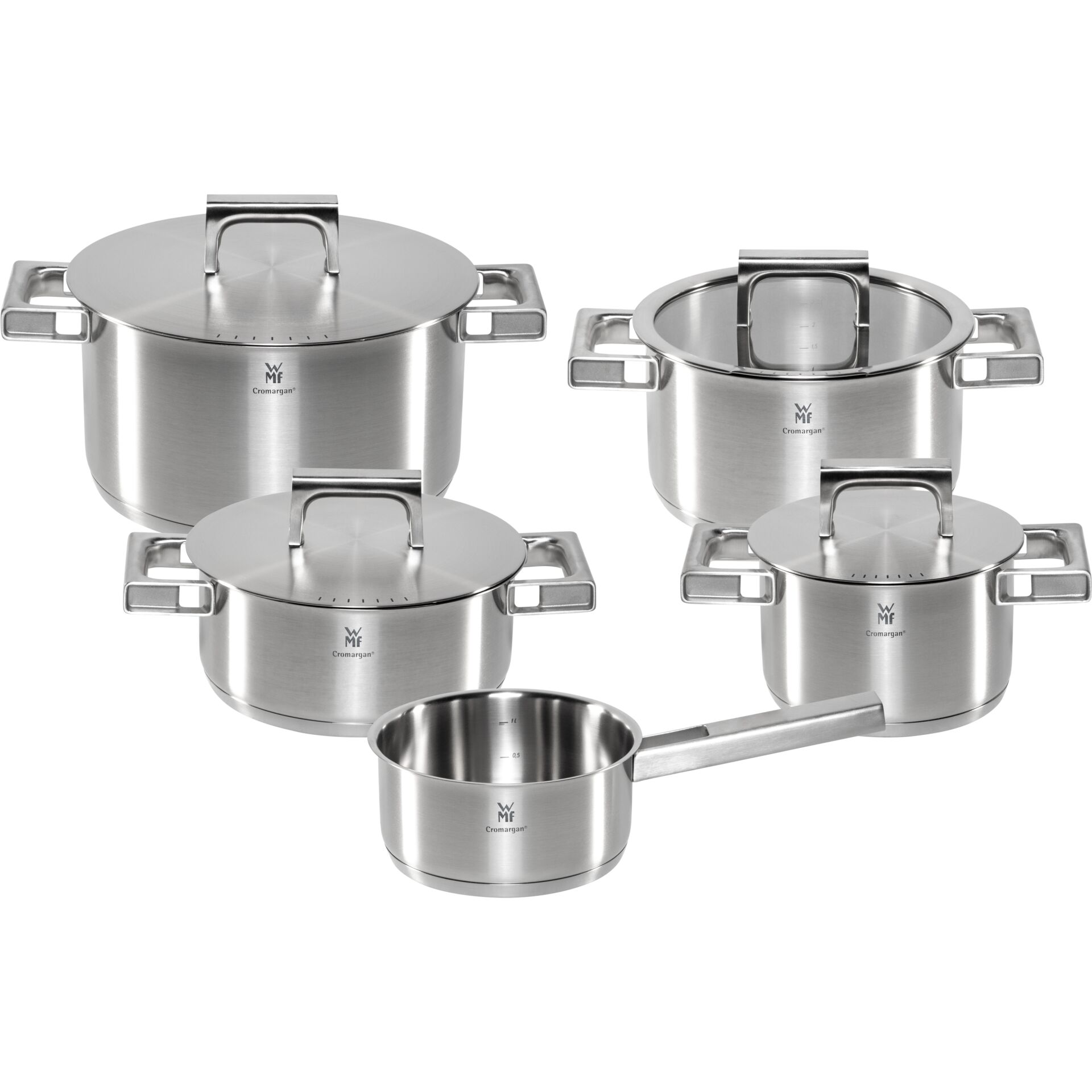 Topfset, Edelstahl, Induktionsgeeignet, 3-teiliges Topfset, Pfannenloser Deckel