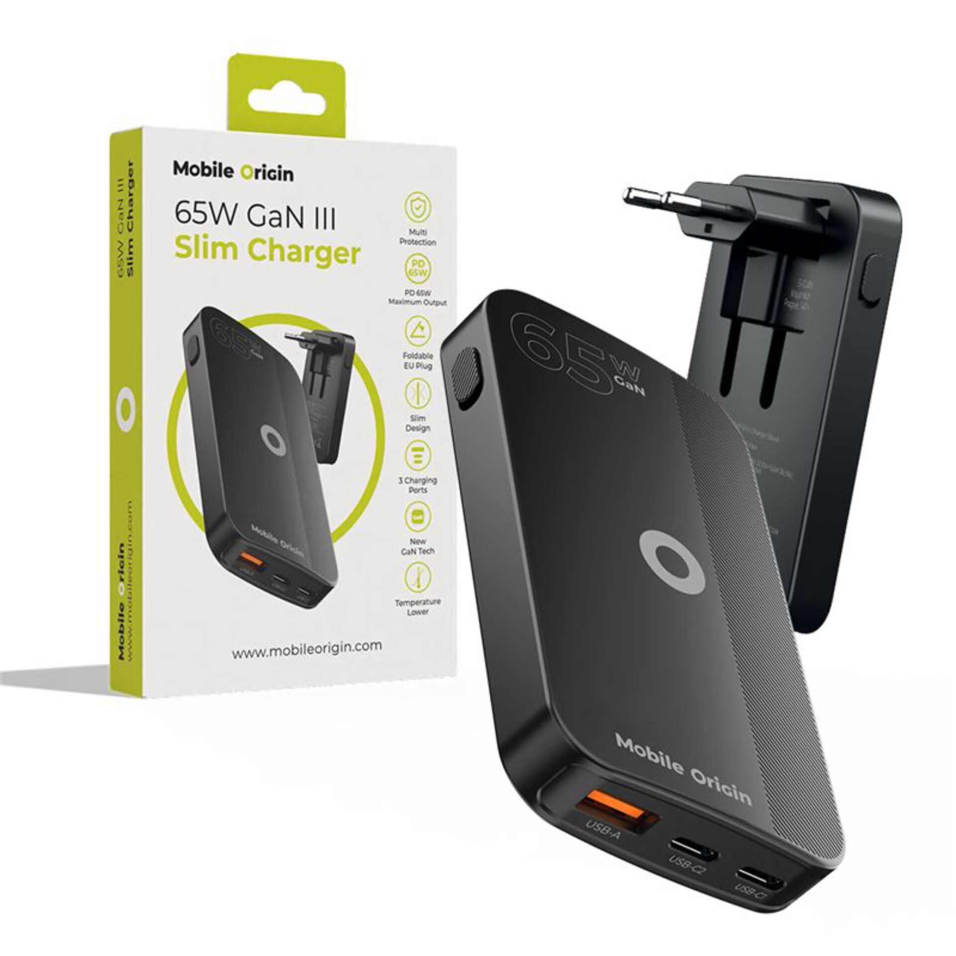 65W, GaN, Slim Charger, USB-A, USB-C