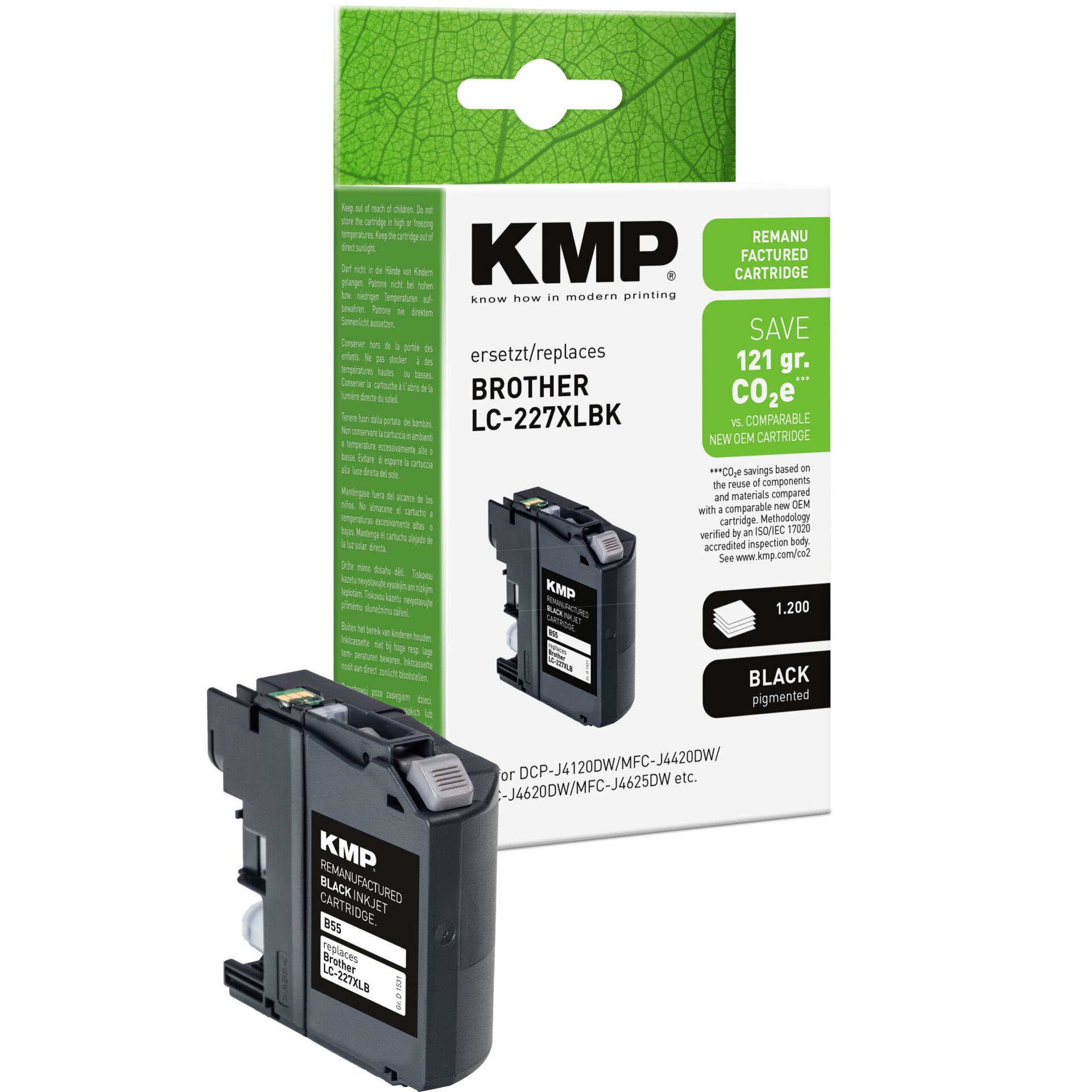 Adapter, Elektronik, QR Code, Toner-Kassette, Drucker-Kartusche, Brother LC-227XLBK, KMP Nachbaukartusche, Schwarz Pigmentiert