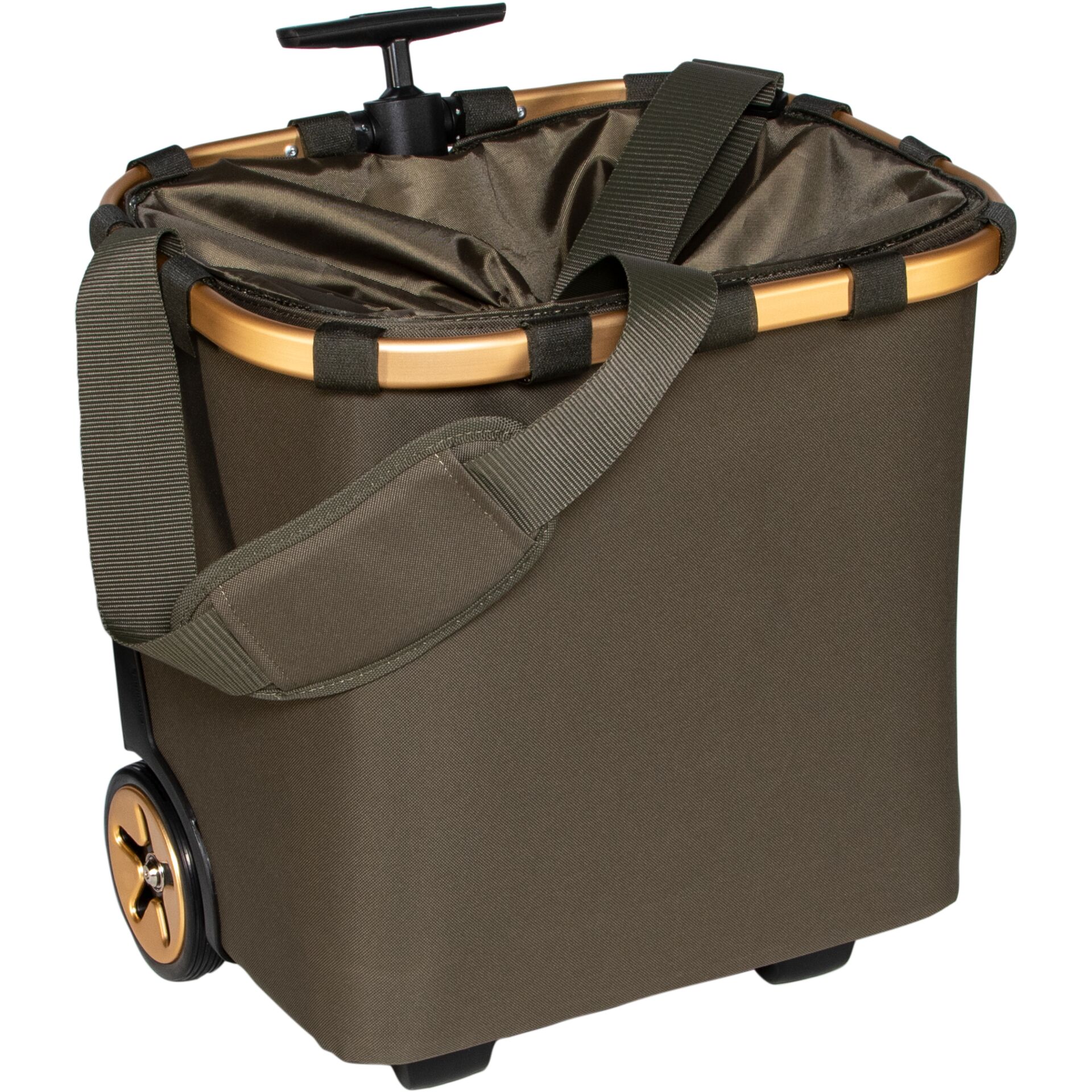 Einkaufstrolley, Stofftasche, Olivgrün, Teleskopgriff, Rollen