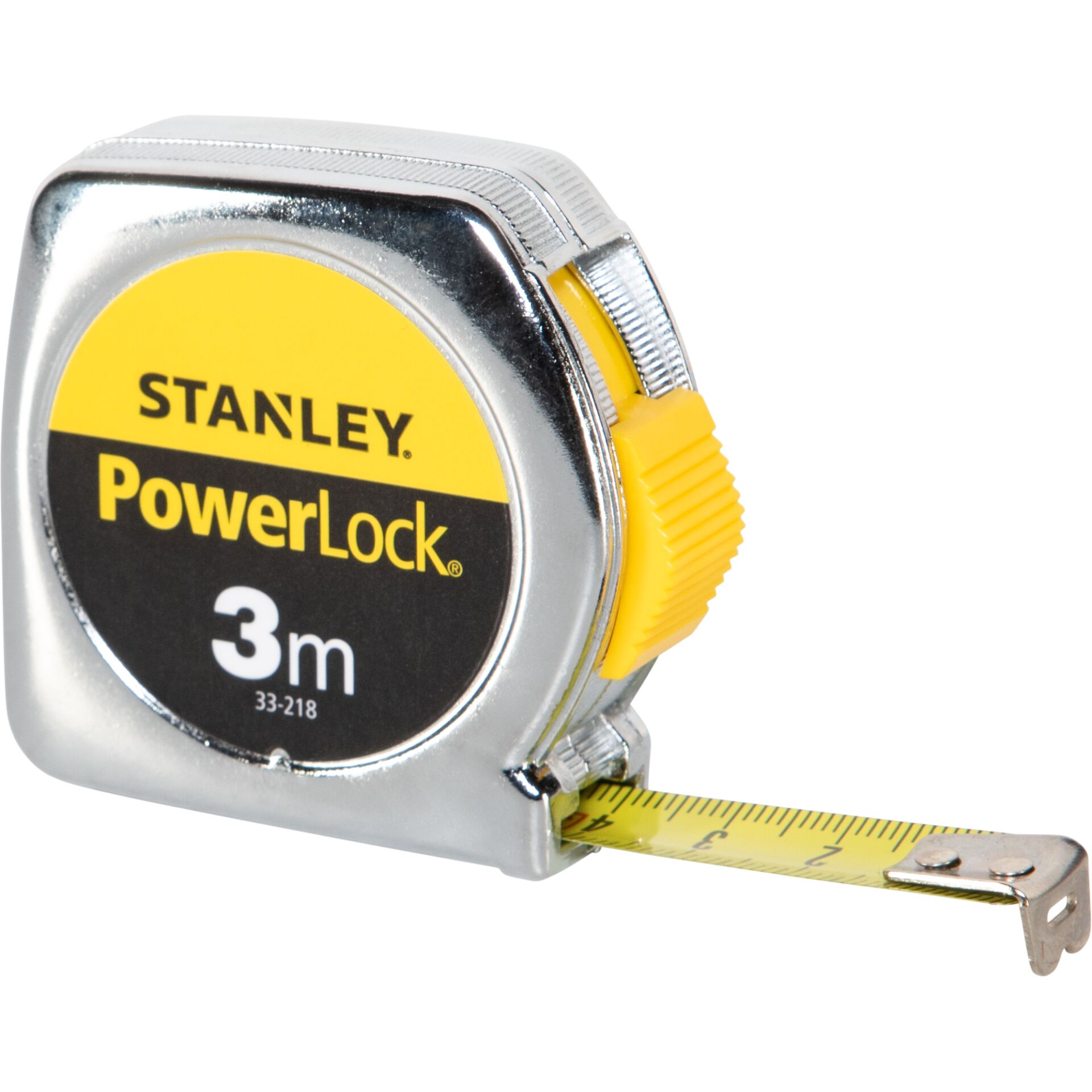 Maßband, 3 m, Stanley PowerLock, Stahl, gelb, Taschenmaßband, Taschenmaßband 3m, Metermaß, Schwarz-Gelb, Stanley Key