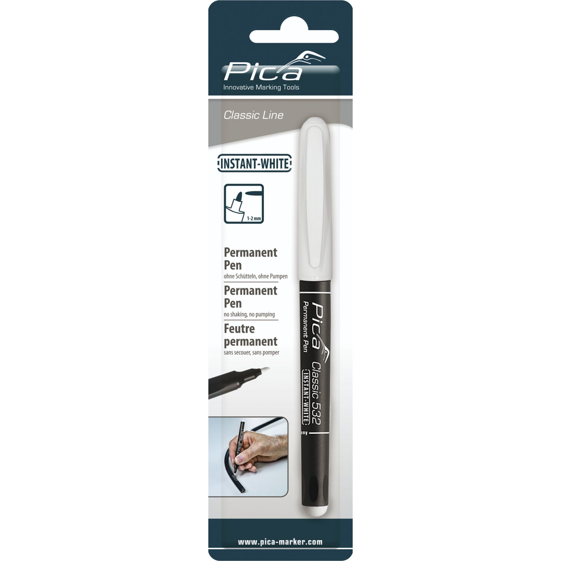 Pica Permanentmarker INSTANT  white, Rundsp 1-2mm / SB