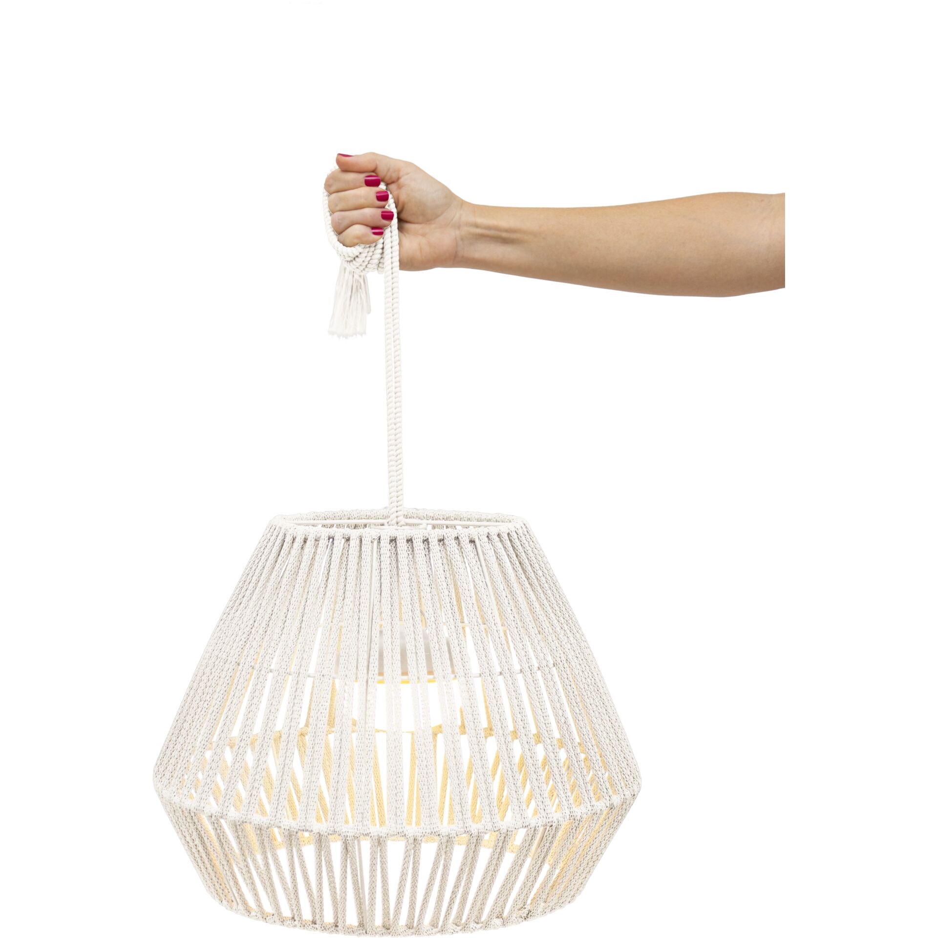 Hängevater Lampenschirm, Makramee-Lampe, Pendelleuchte, Schulterteilig, natürliches Holzwerk