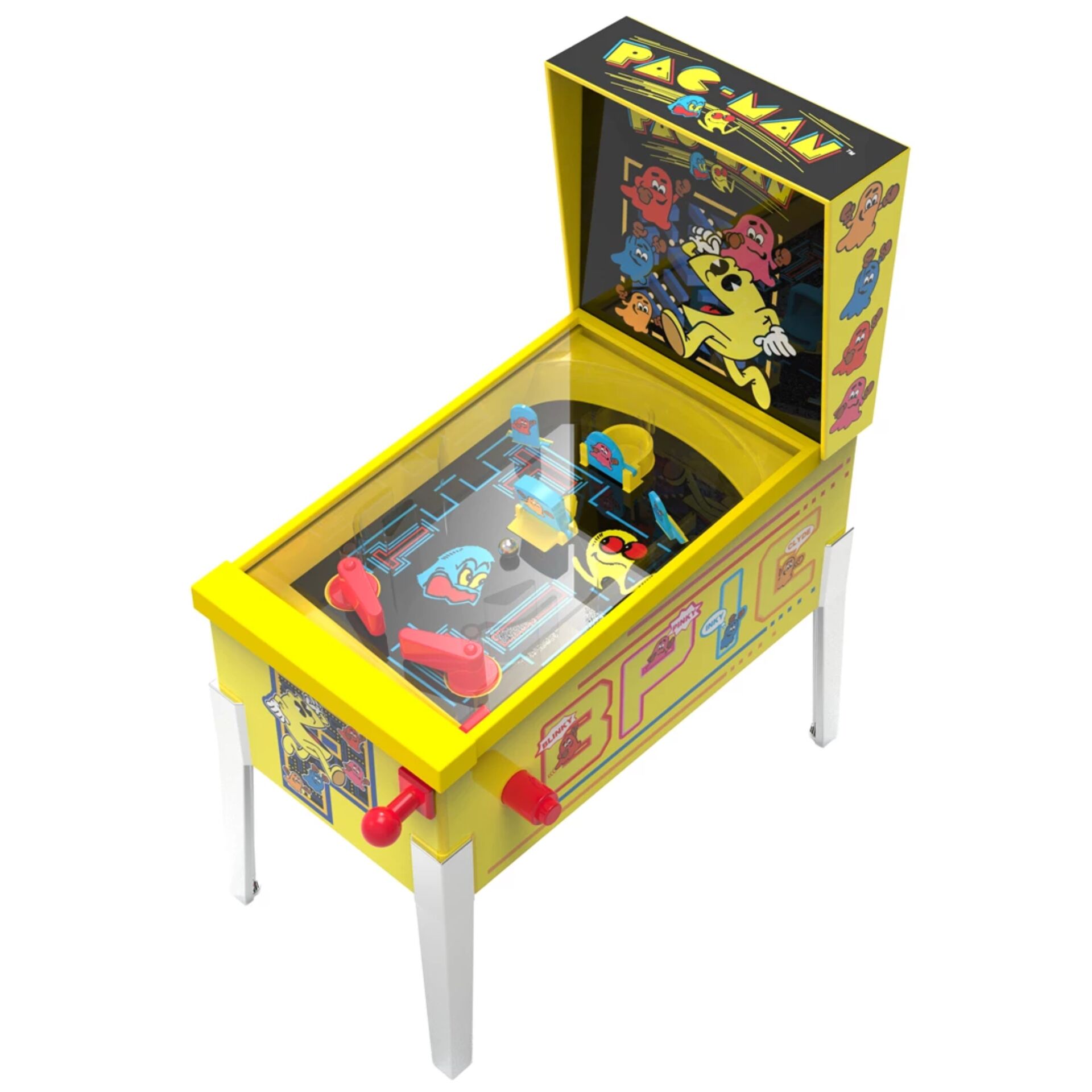 Klassisches Arcade-Spiel, Flipper-ähnlich, Gelb, Glasabdeckung, Standfuß