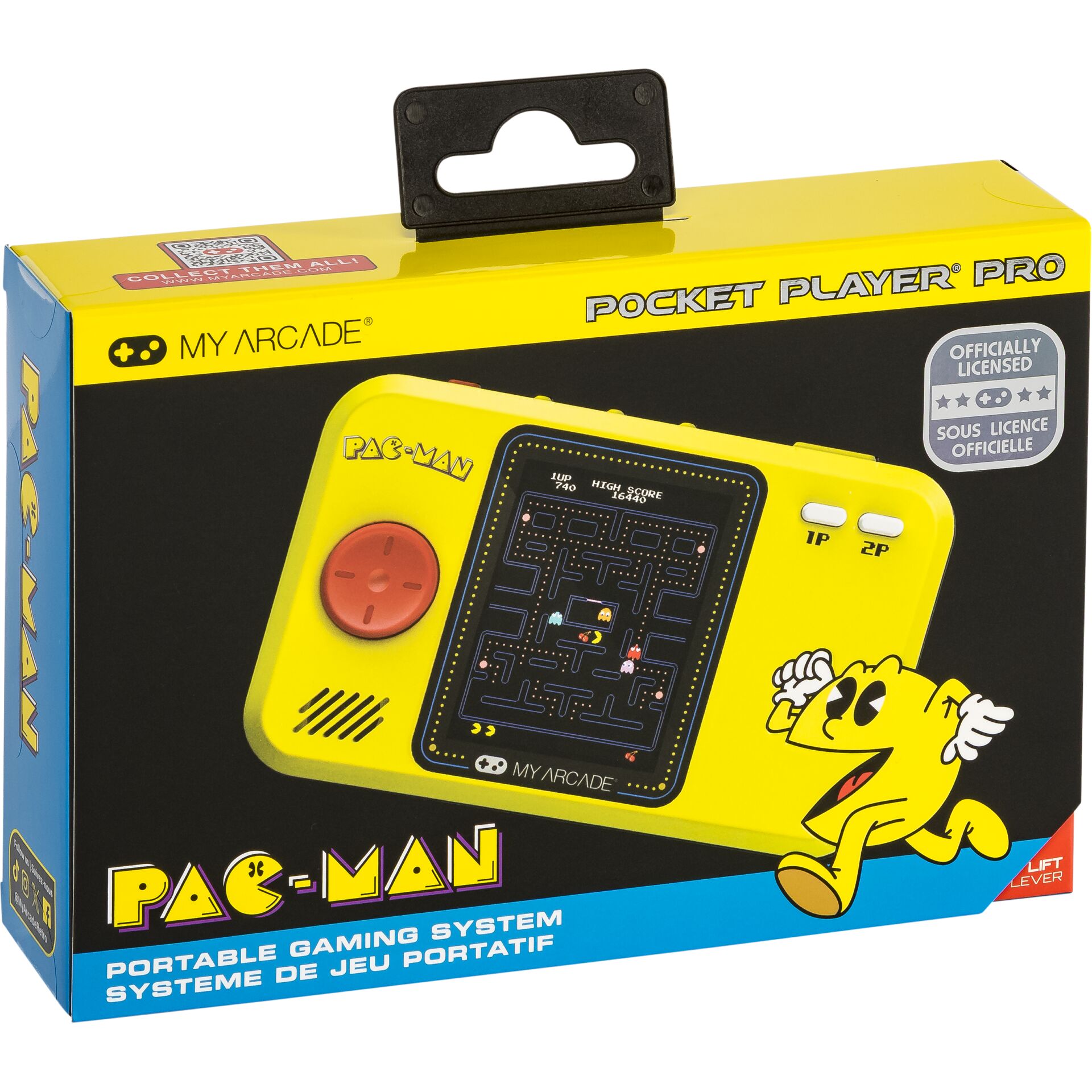 handheld, spielkonsole, pac-man, gelbes gerät, arcade-stil