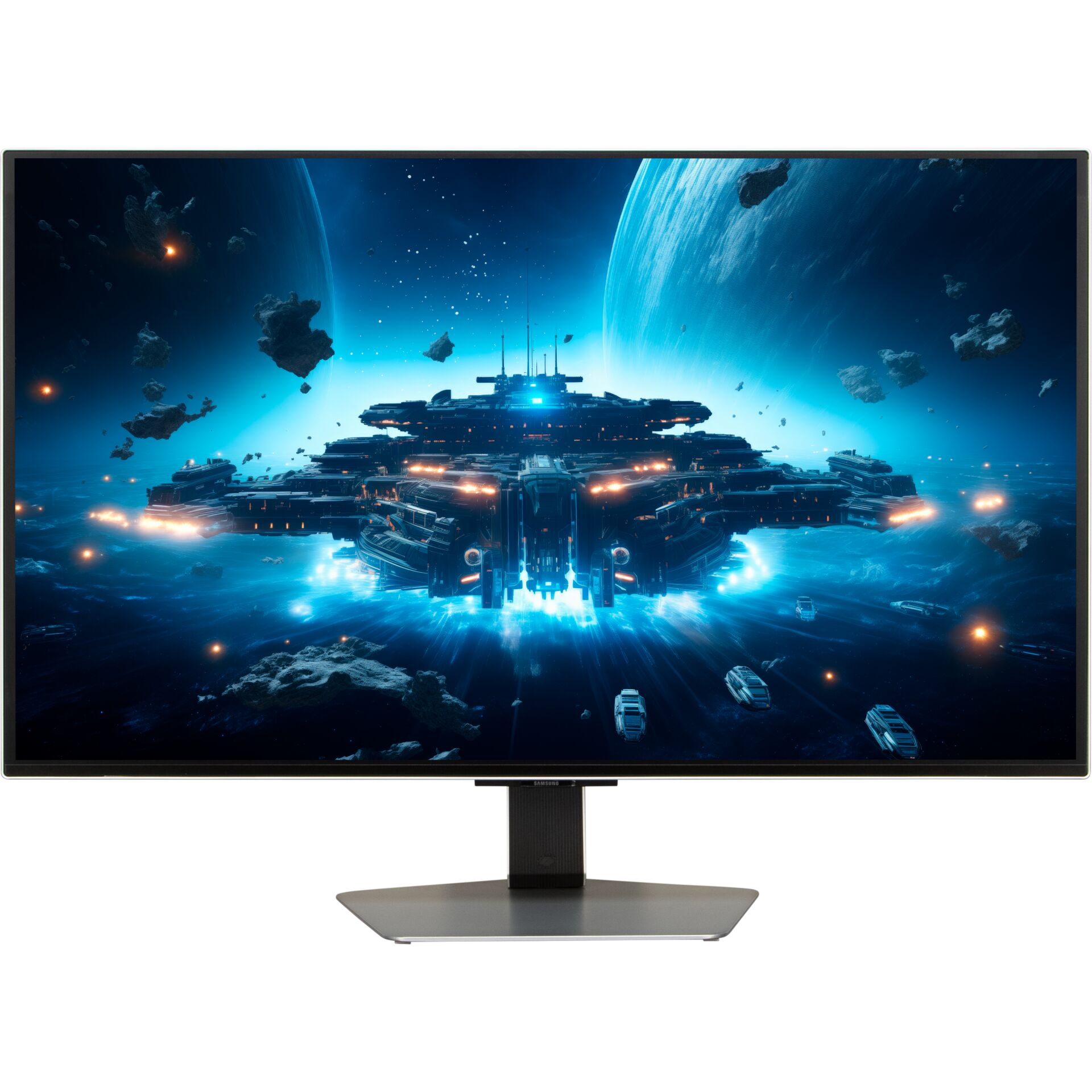 Monitor, Gaming-Monitor, LED-Hintergrund, Weltraum-Kunst, Schwarz-Metallic