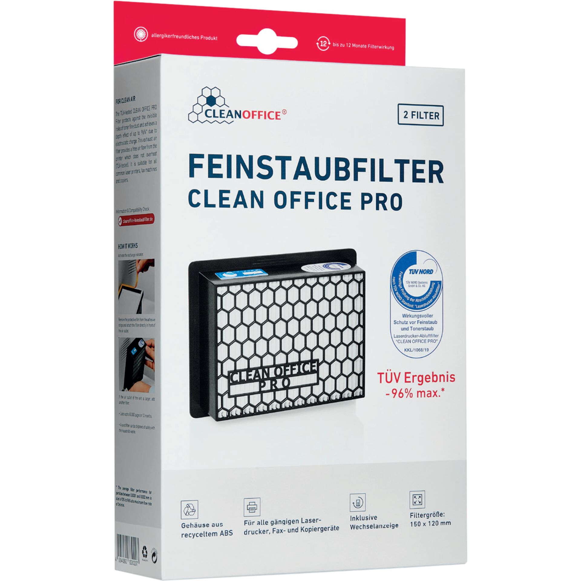 Feinstaubfilter, Laserdruckerfilter, Wabenfilter, 2er-Pack, Wechselanzeige