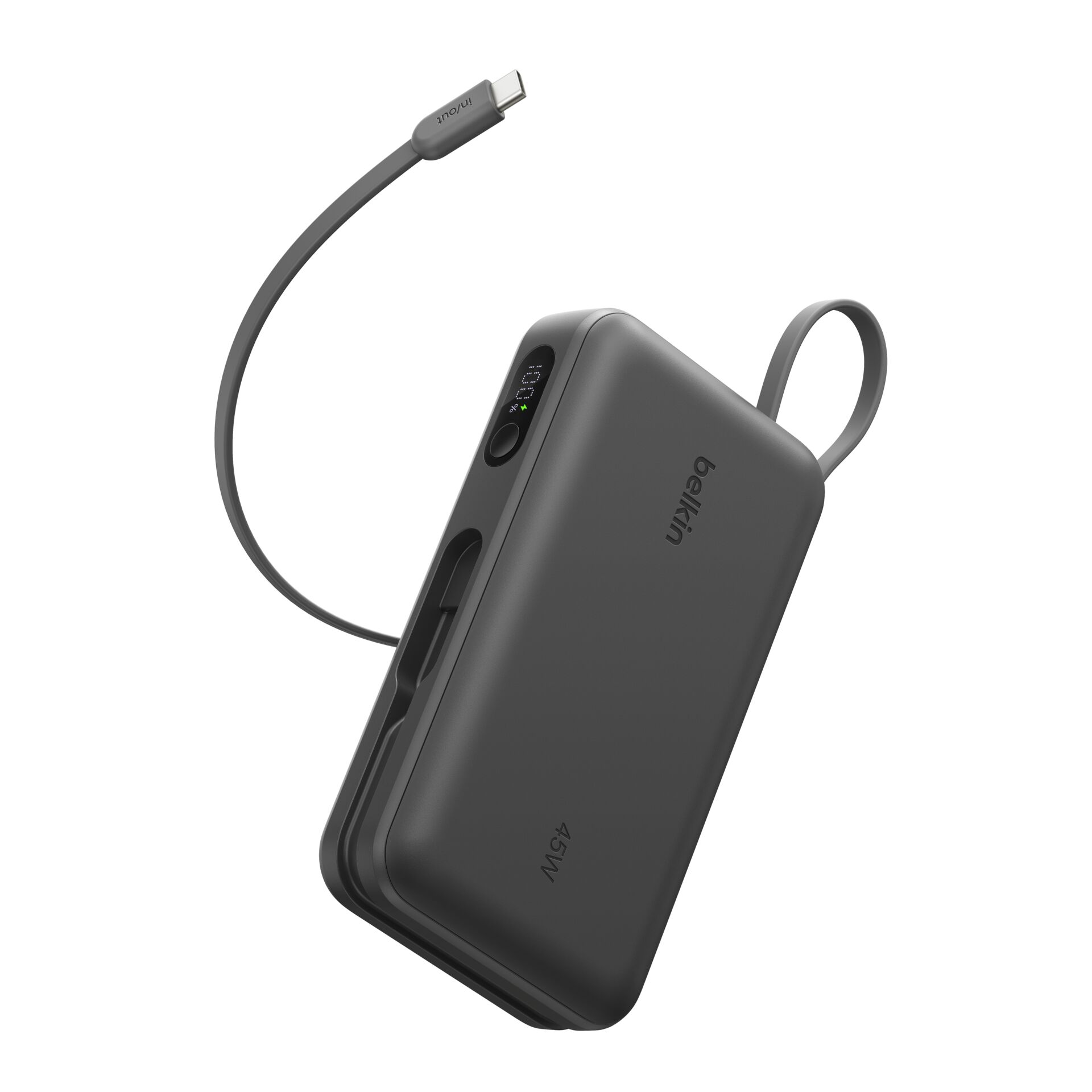 Powerbank, USB-C, Tragbares Ladegerät, Dunkelgrau, LED-Anzeige