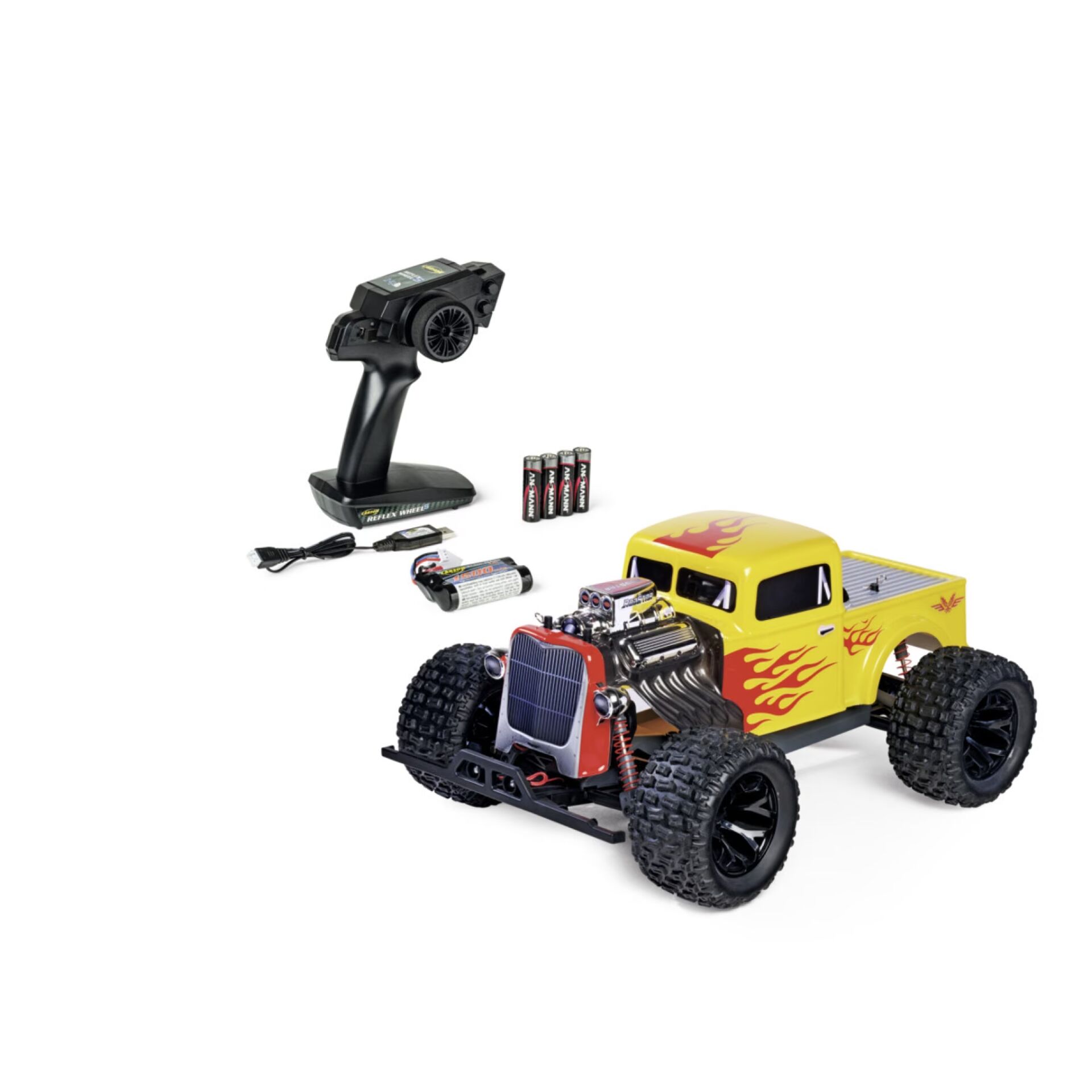RC car,  Fernbedienung,  batteriebetrieben,  gelber lkw,  flammen muster
