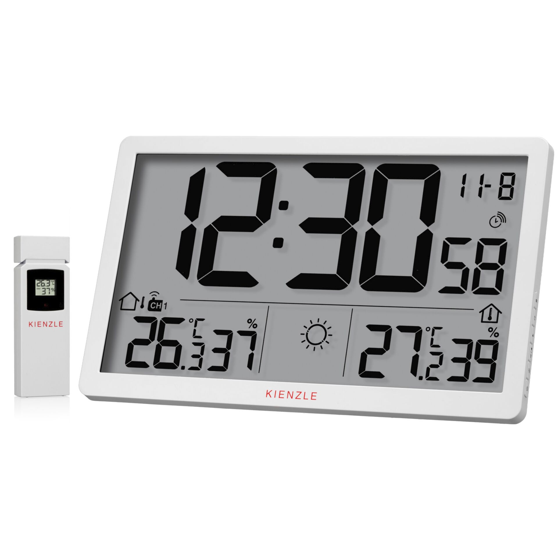 digital clock, weather station, LCD display, thermometer, date display