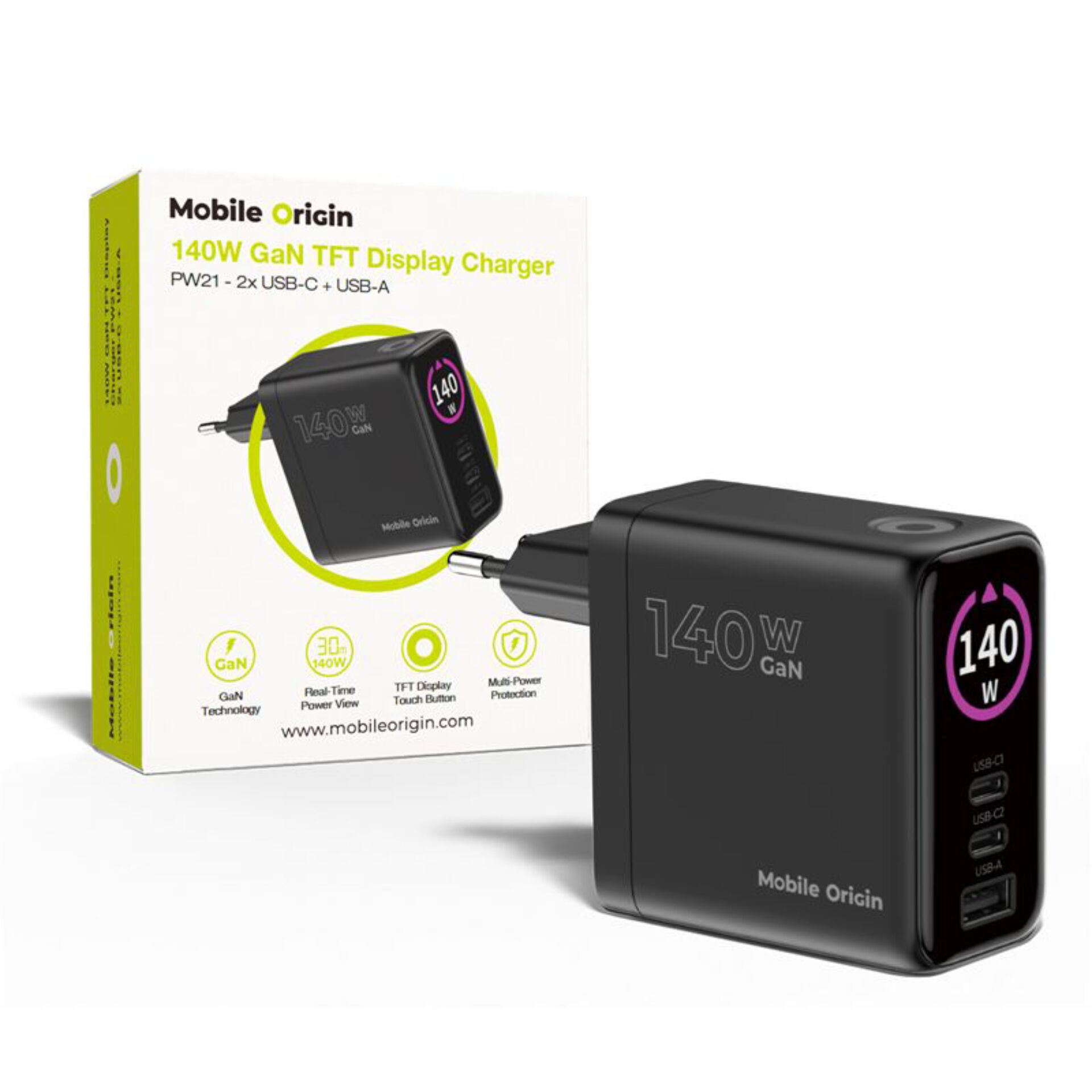 GaN-Ladegerät, USB-C, Display-Ladegerät, 140W, Reiseadapter