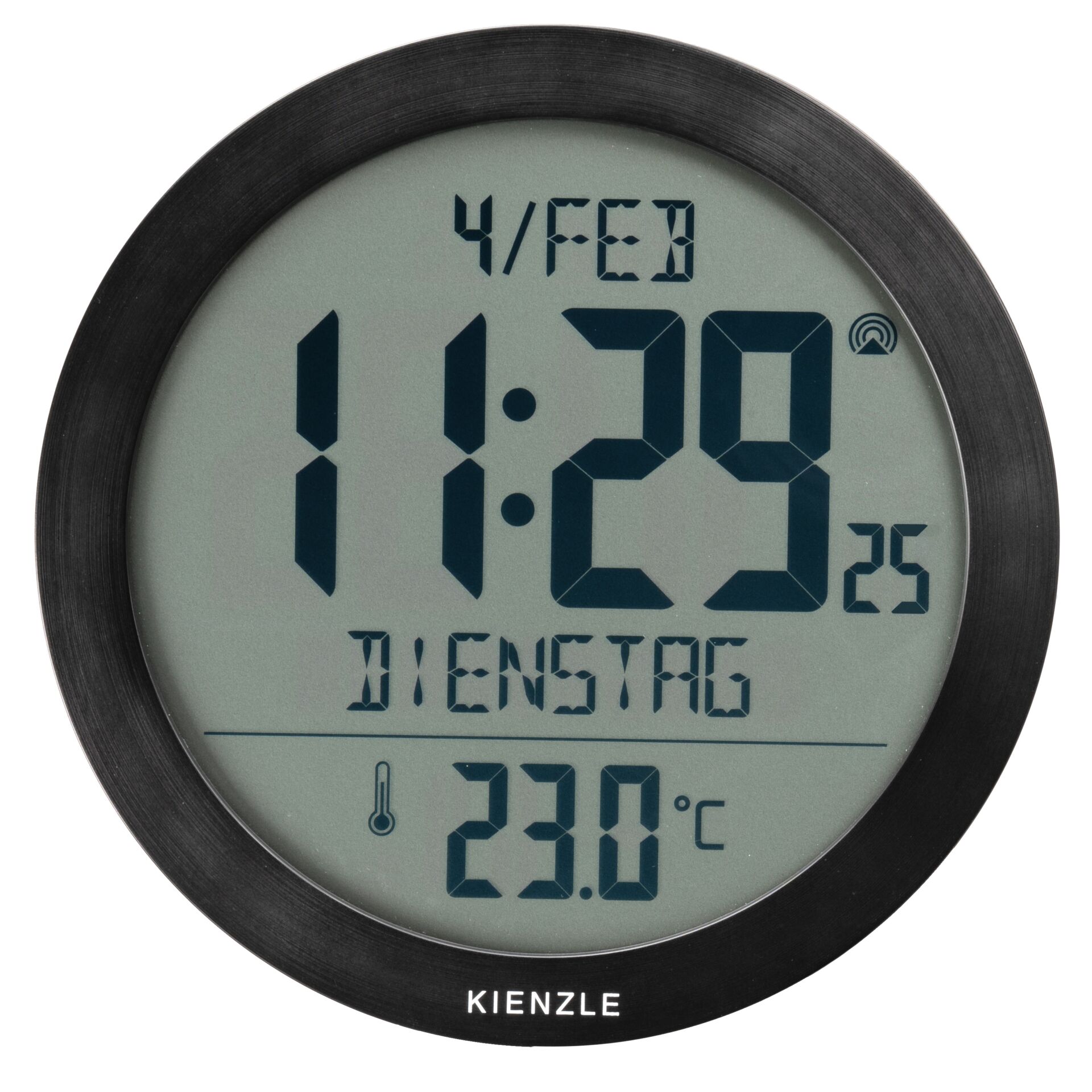 digitaluhr, thermometer, lcd-display, batteriebetrieben, runder schwarzer rahmen