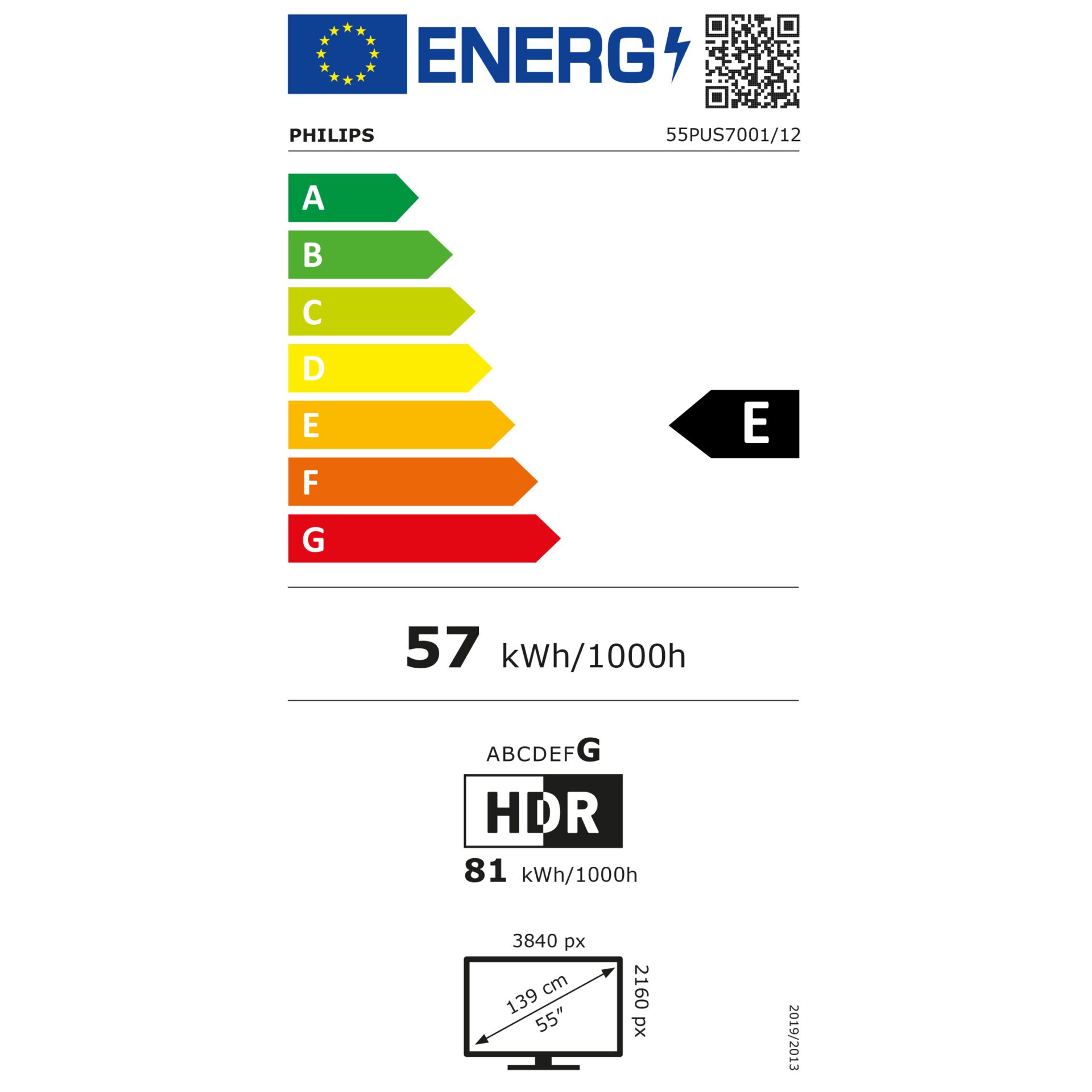 Energielabel, 57 kWh/1000h, HDR, 3840 px, 55"