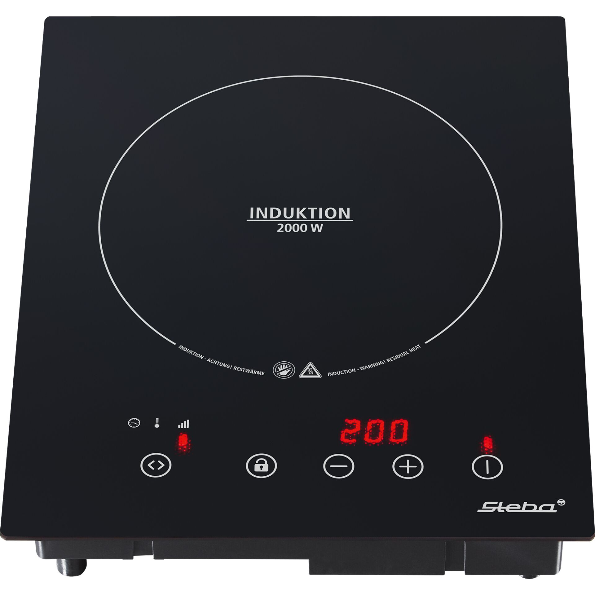 induction, stove, induction hob, 2000 W, glossy black