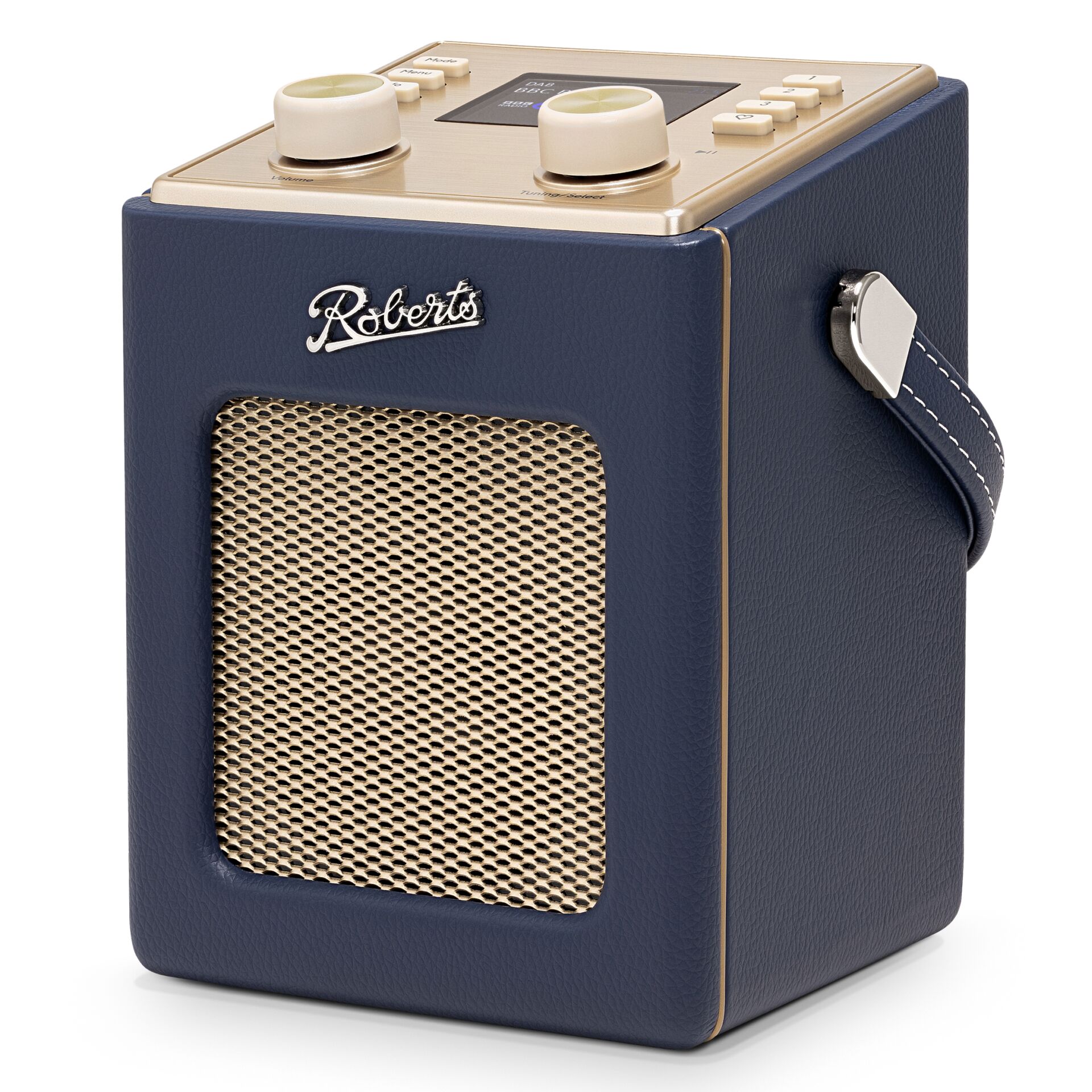 tragbarer Lautsprecher, Bluetooth-Lautsprecher, Lautsprechergehäuse, Metallgitter, blaues Leder