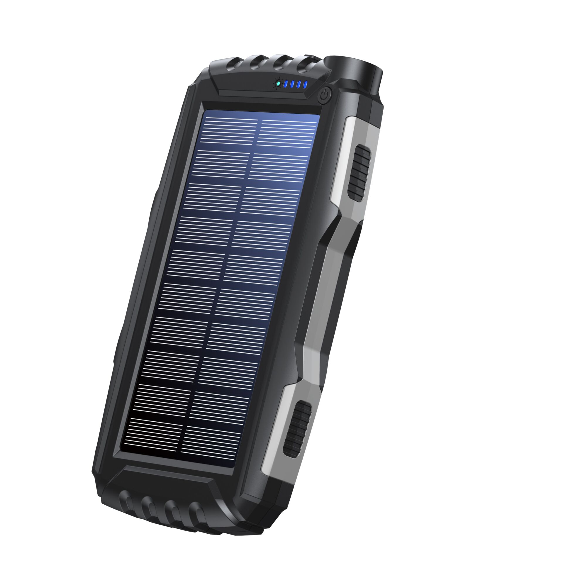 Solar-Powerbank, Solarpanel, Schwarz, LED-Anzeige, Robustes Gehäuse