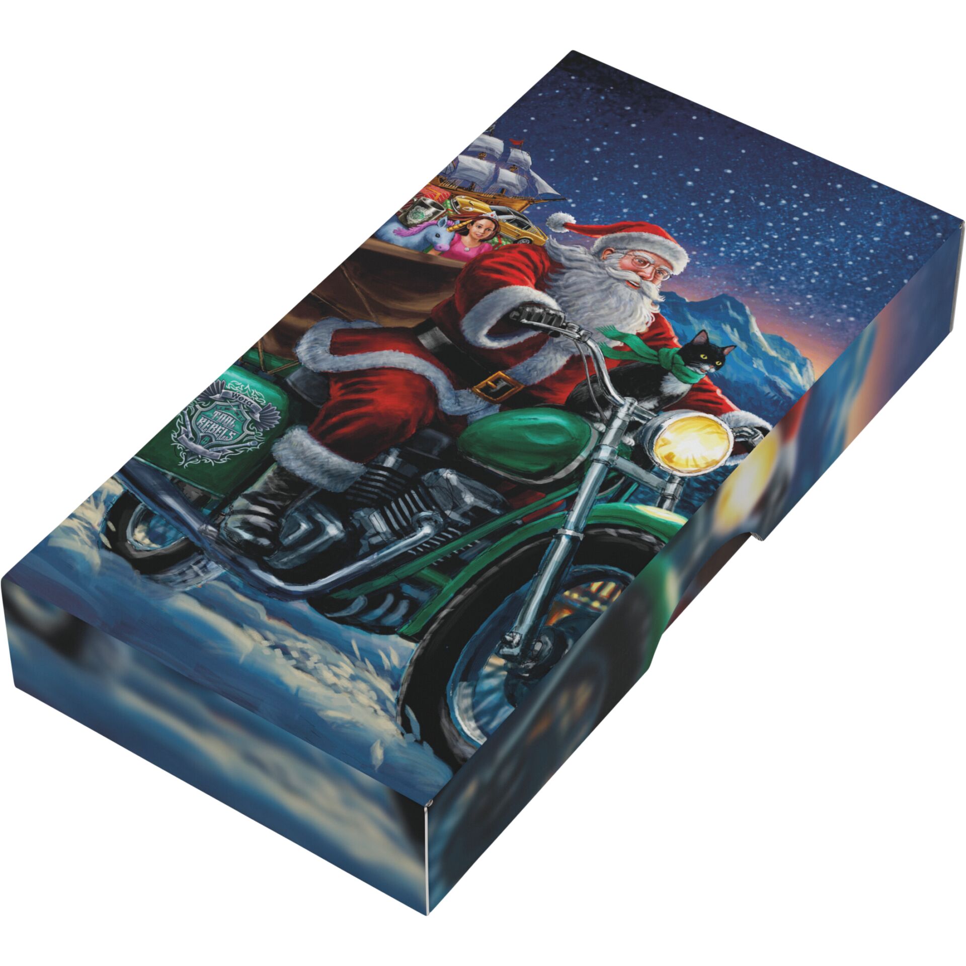 weihnachtsgeschenk, motorcycle, santa, geschenkverpackung, winterlandschaft