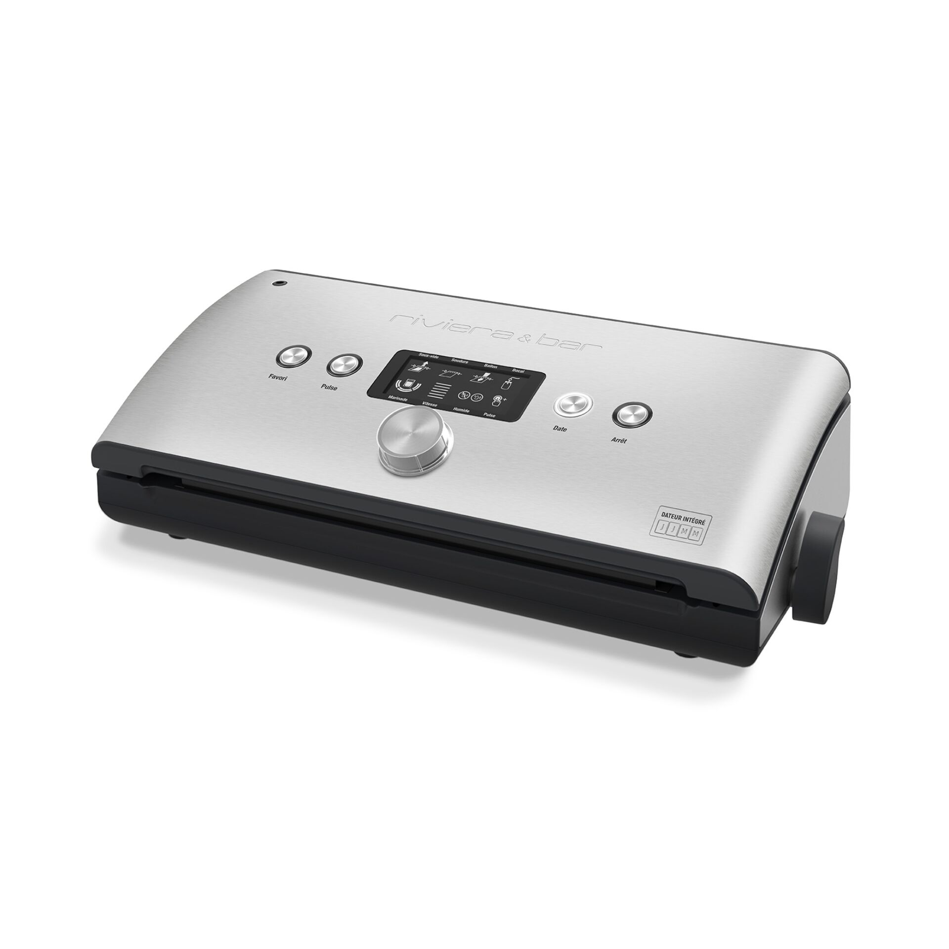 Vakuumiergerät, Edelstahlgehäuse, Schwarz-Silber, Digitaldisplay, Drehregler