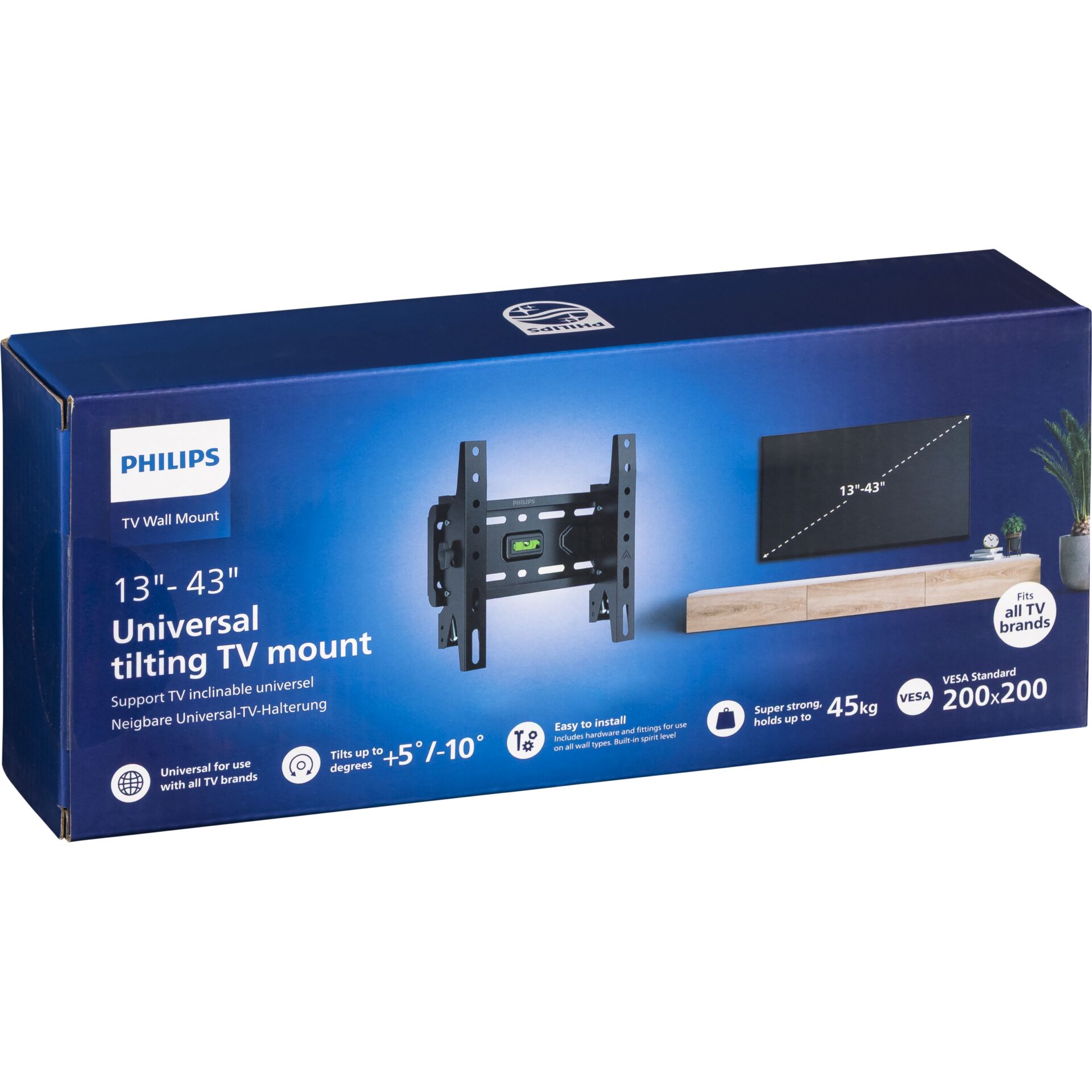 TV-wandhalterung, Neigbare Halterung, Universal, VESA 200x200, 13–43 Zoll