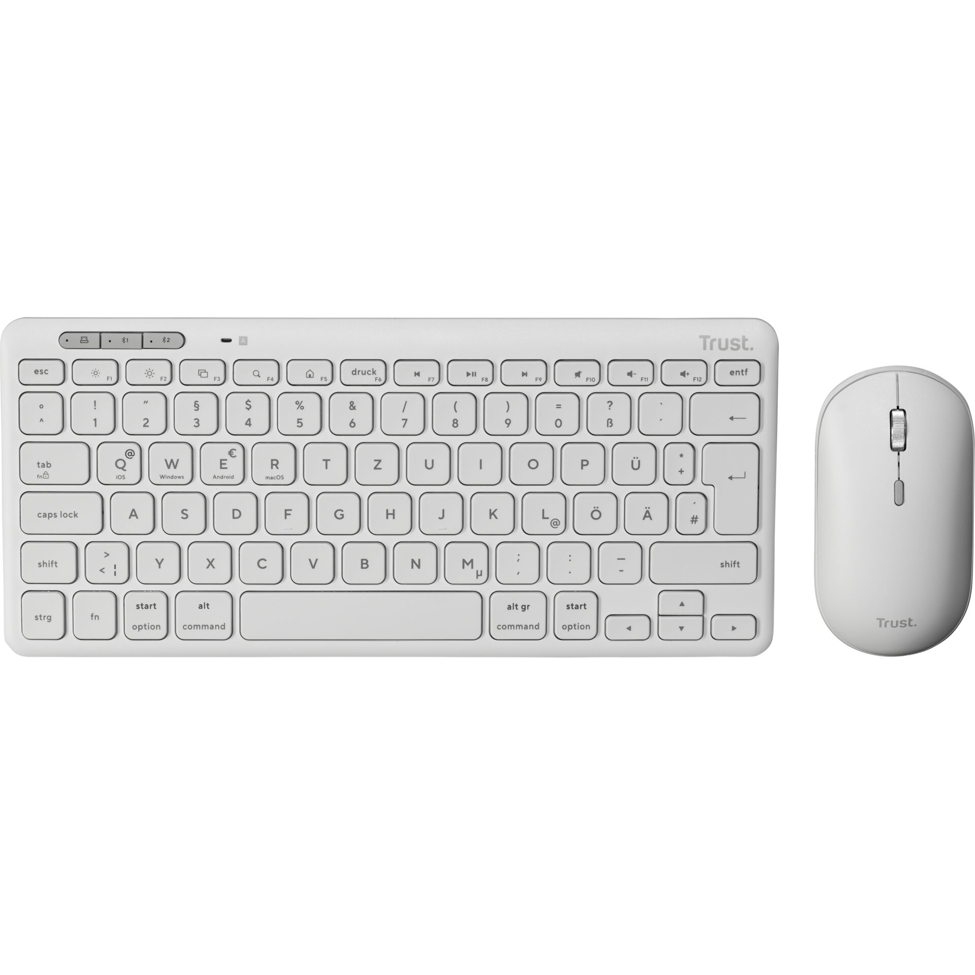 Tastatur, kabellos, QWERTZ, weiß, Maus