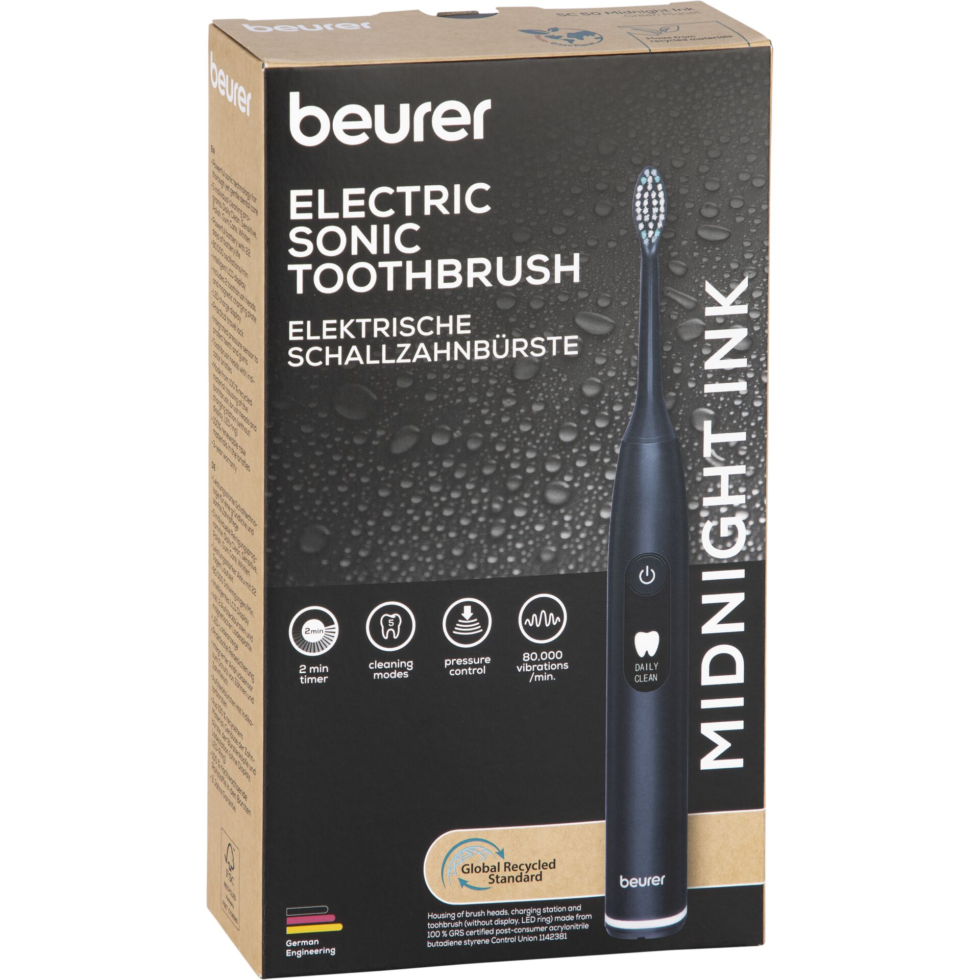 Elektrische Zahnbürste, Zahnbürste, Wiederaufladbar, Midnight Ink, Schwarzer Griff