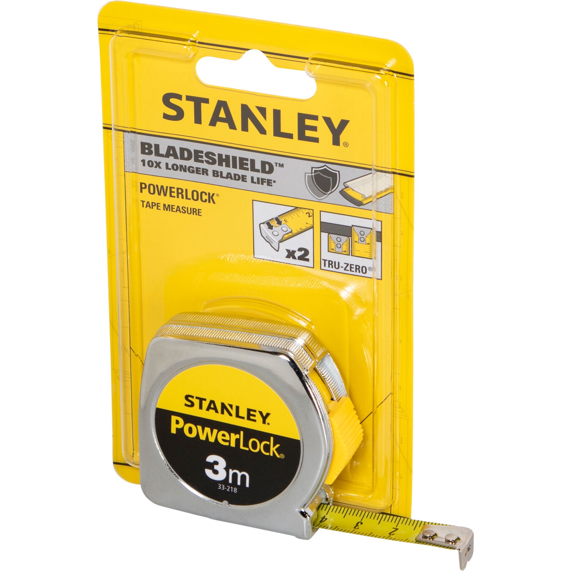Maßband, Messband, Stanley, 3 m, Metalgehäuse, Maßband, Ausziehbares Tapemaß, Stahlgehäuse, gelbe Verpackung, Stanley